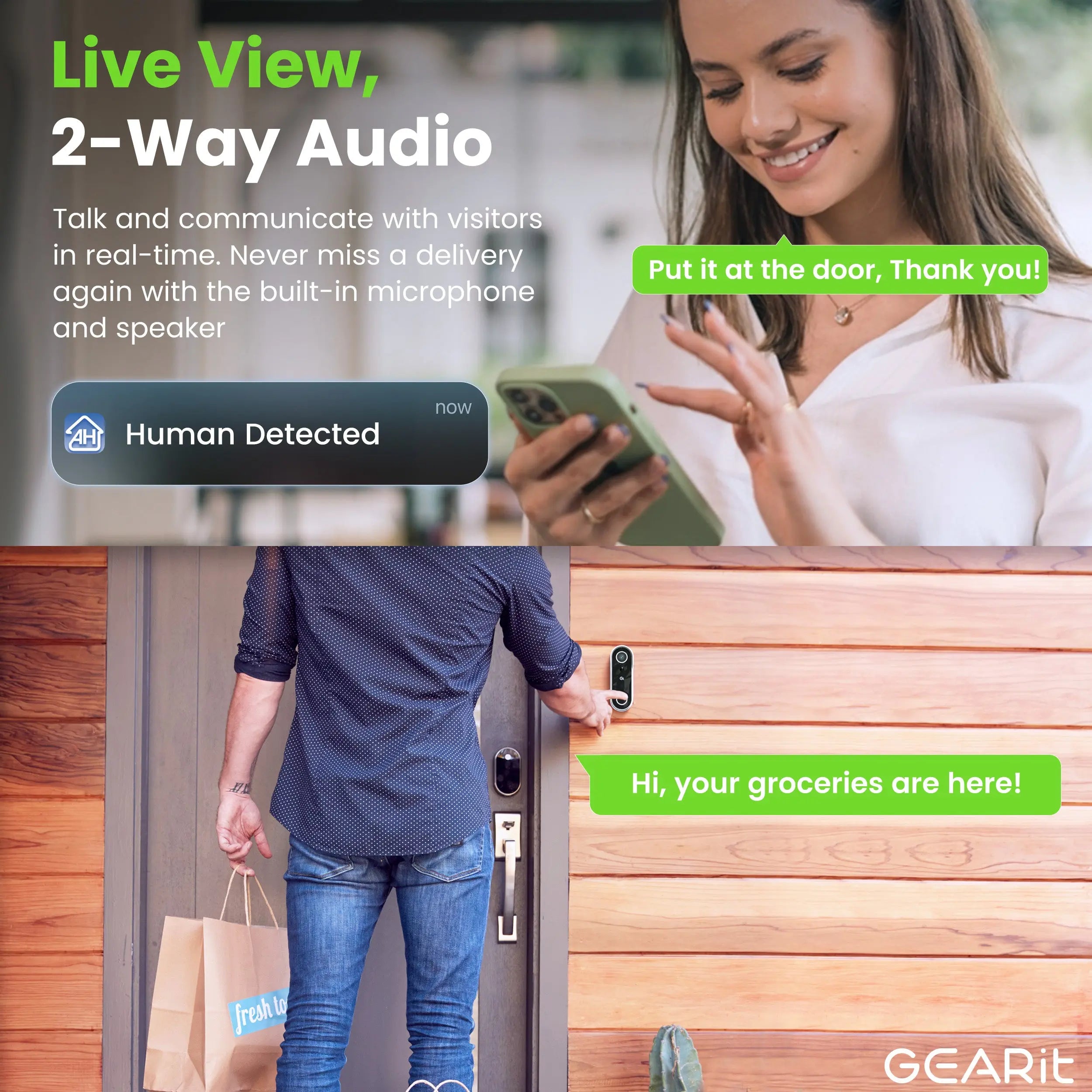 Gearit Smart Video Doorbell with Chime - Wireless 2K QHD Camera - IP64 Weather-Proof, Motion Detection, 2 Way Audio Intercom for Enhanced Security