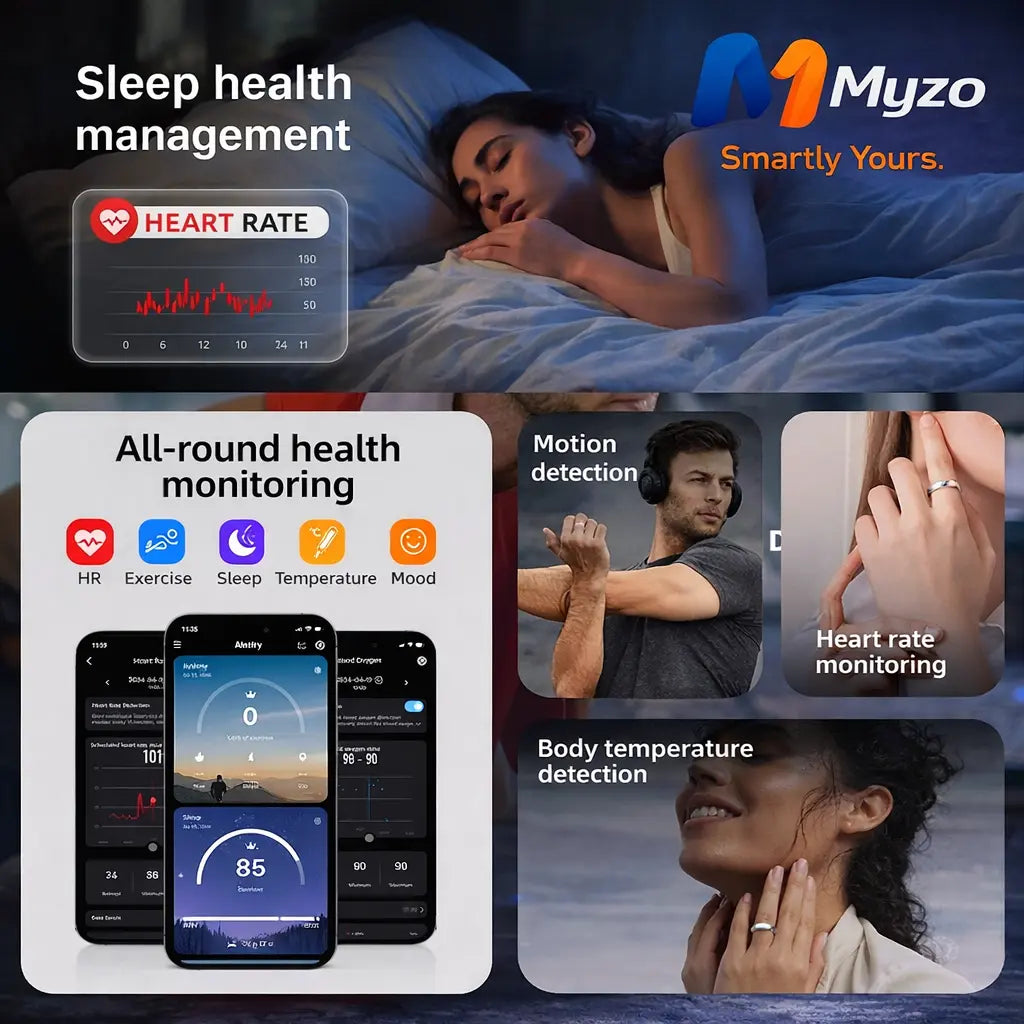 Myzo Smart Ring – Wellness Tracker with Heart Rate, Temperature Check, Sleep, Stress & Cycle Reminder Insights | Auto Activity Detection | Fitness Ring for Men & Women | No Subscription | Android & Ios Compatible