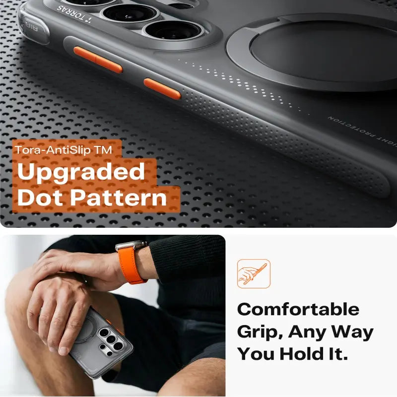 TORRAS Q3Air for Samsung S26Ultra with 360° Ring Stand & Airbag Protection 4-Meter Anti-Fall Shockproof Cover