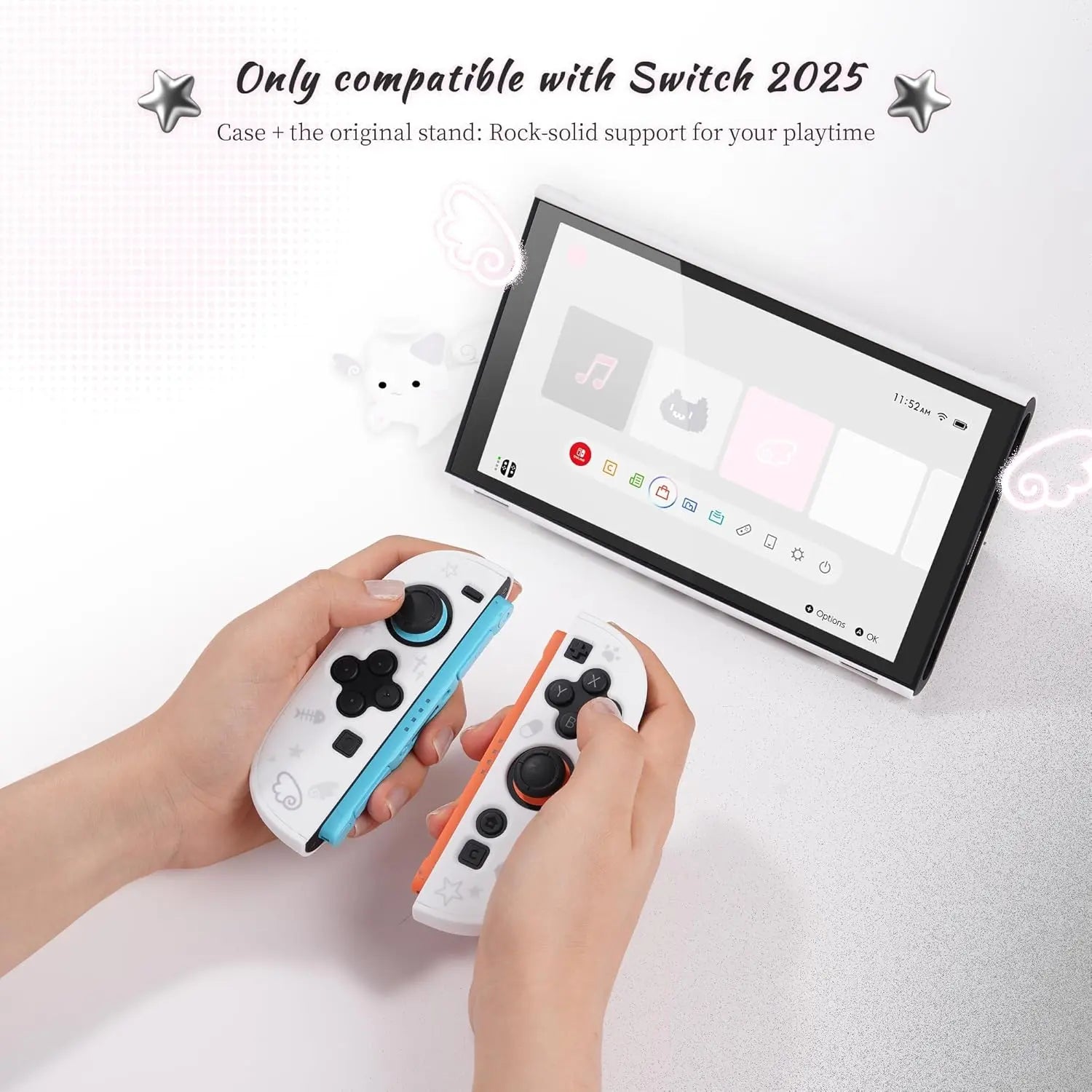 Geekshare Slim Protective Case Compatible with Switch 2 (2025), Anti-Scratche and Shock-Absorption Dockable Hard Shell for Switch 2 Game Console - Star Angel Cat