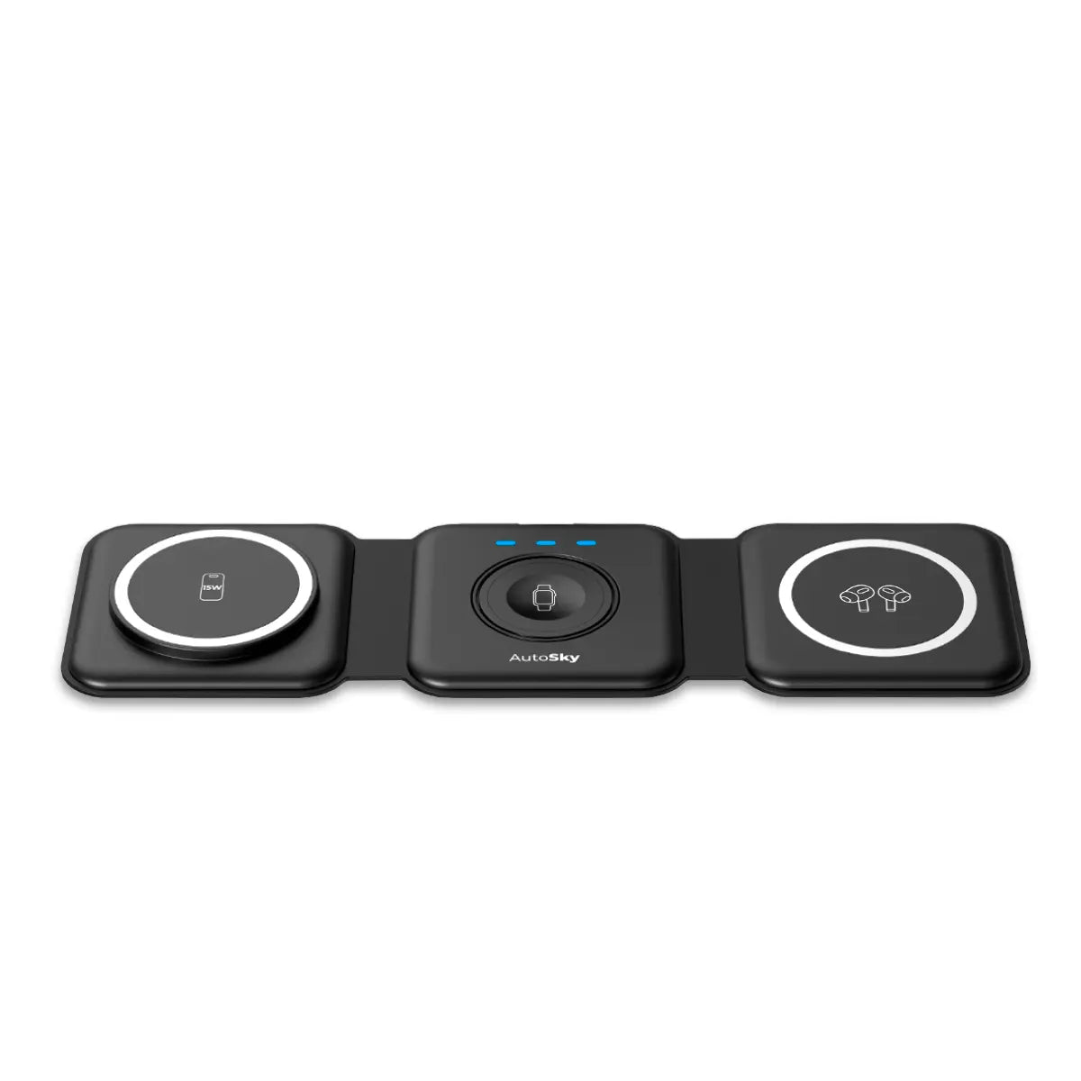 Autosky 3 in 1 Wireless Charger with 30W Fast Charge Adapter, Fast Wireless Charging Pad, Travel Charger for Multiple Devices, Foldable 3 in 1 Wireless Charging Station Apple Compatible with Iphone 15/14/13/12, Airpods 3/2, Iwatch