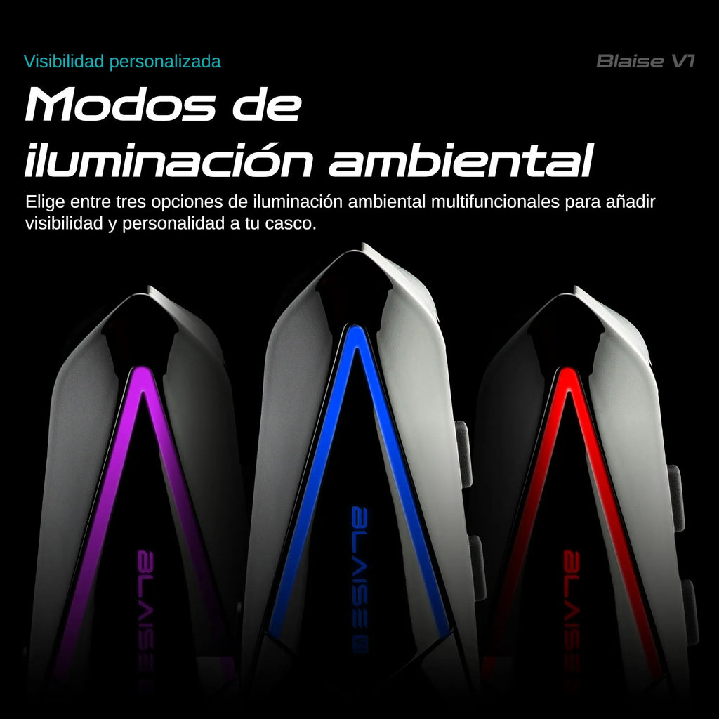 Blaise V1 Audífono Manos Libres Casco De Moto Headset Bluetooth 5.4 Impermeable IP66 Luces RGB Altavoz Bluetooth Con Micrófono Respuesta Automática Y Control Por Voz, No Intercom, 1Pc