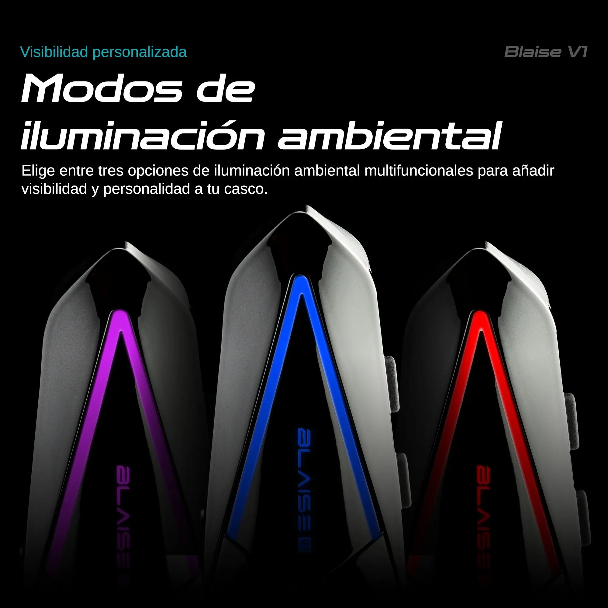 Blaise V1 Audífono Manos Libres Casco De Moto Headset Bluetooth 5.4 Impermeable IP66 Luces RGB Altavoz Bluetooth Con Micrófono Respuesta Automática Y Control Por Voz, No Intercom, 1Pc