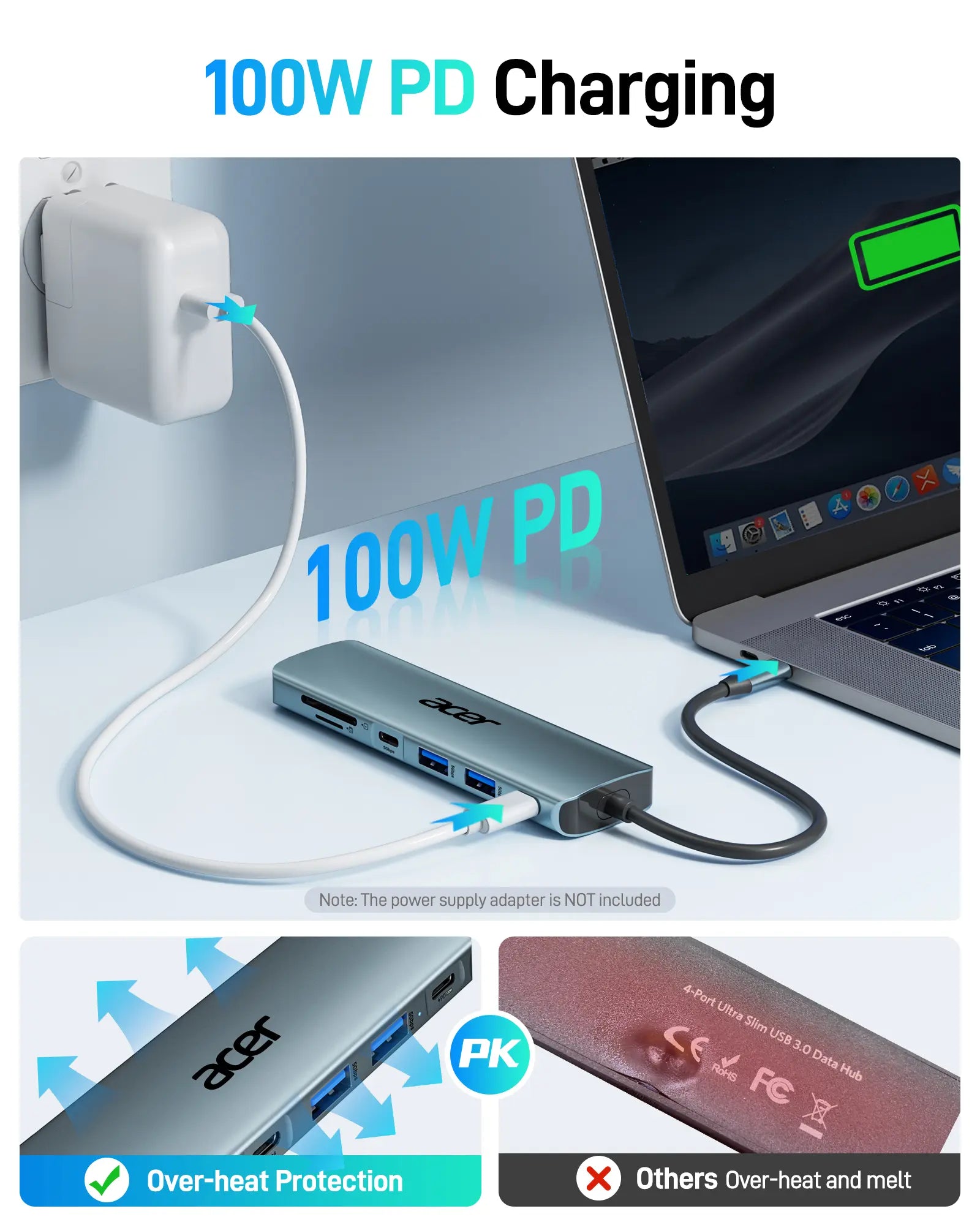 Acer 7-In-1 USB-C Hub Multi-Port Adapter for Laptop 4K HDMI Splitter 2 USB-A 3.1 Type-C PD 100W SD Card Reader Space Grey