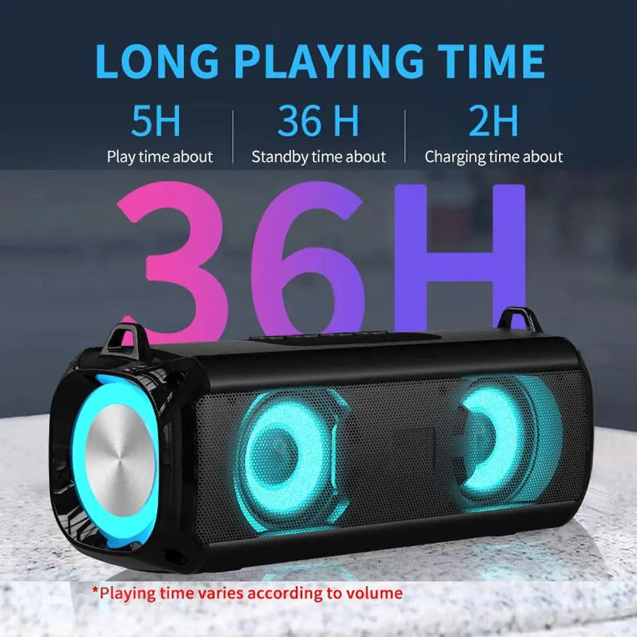Portable Wireless Speaker, Rechargeable Subwoofer Speaker with LED Light, Multifunctional Bluetooth-Compatible Speaker for Outdoor, Home, Office, Wireless Stereo Speaker