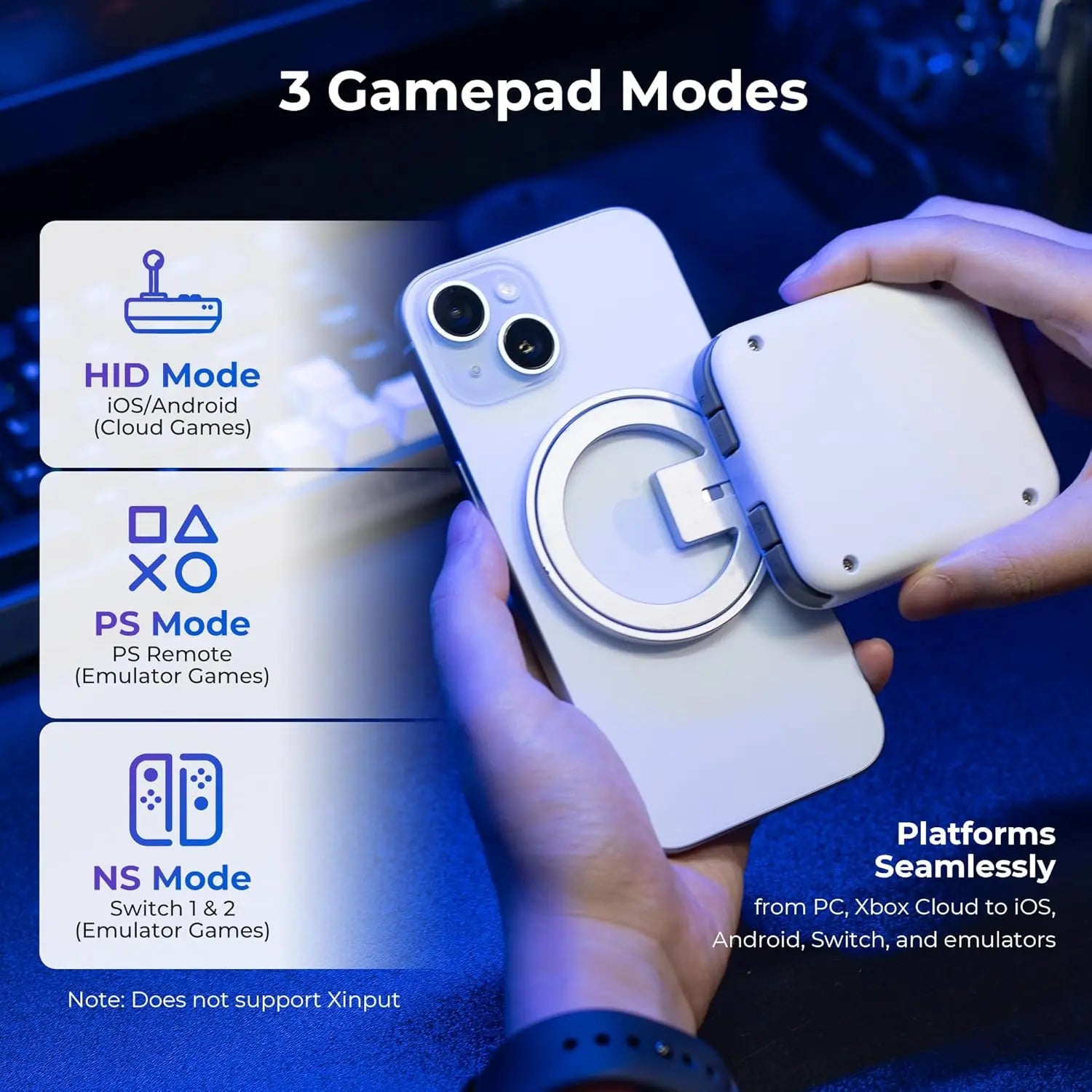 Abxylute M4 Snap-On Mobile Gaming Controller for Android & Iphone, Switch 1&2, Portable Bluetooth Mini Controller, Pocket-Sized Retro Emulator Gamepad W/Stand, Dual Joystick Turbo Pro Gaming, Magnetic (White)