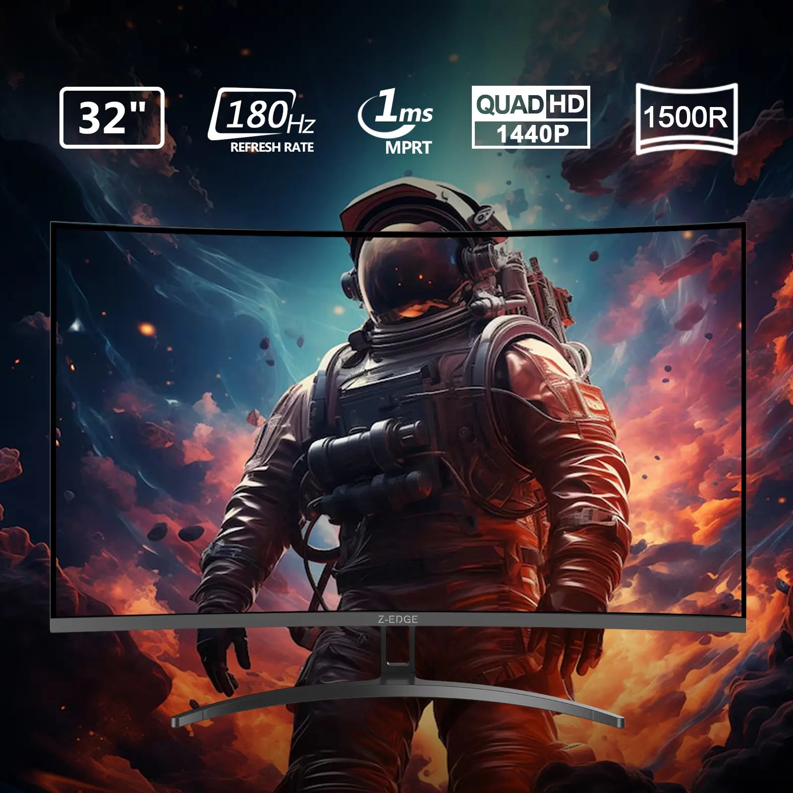 Z-EDGE 32 Inch QHD 170Hz Curved Gaming Monitor, 16:9 2K 2560X1440, 1Ms Frameless LED Gaming Monitor, Freesync DP&HDMI Pc Computer Screen