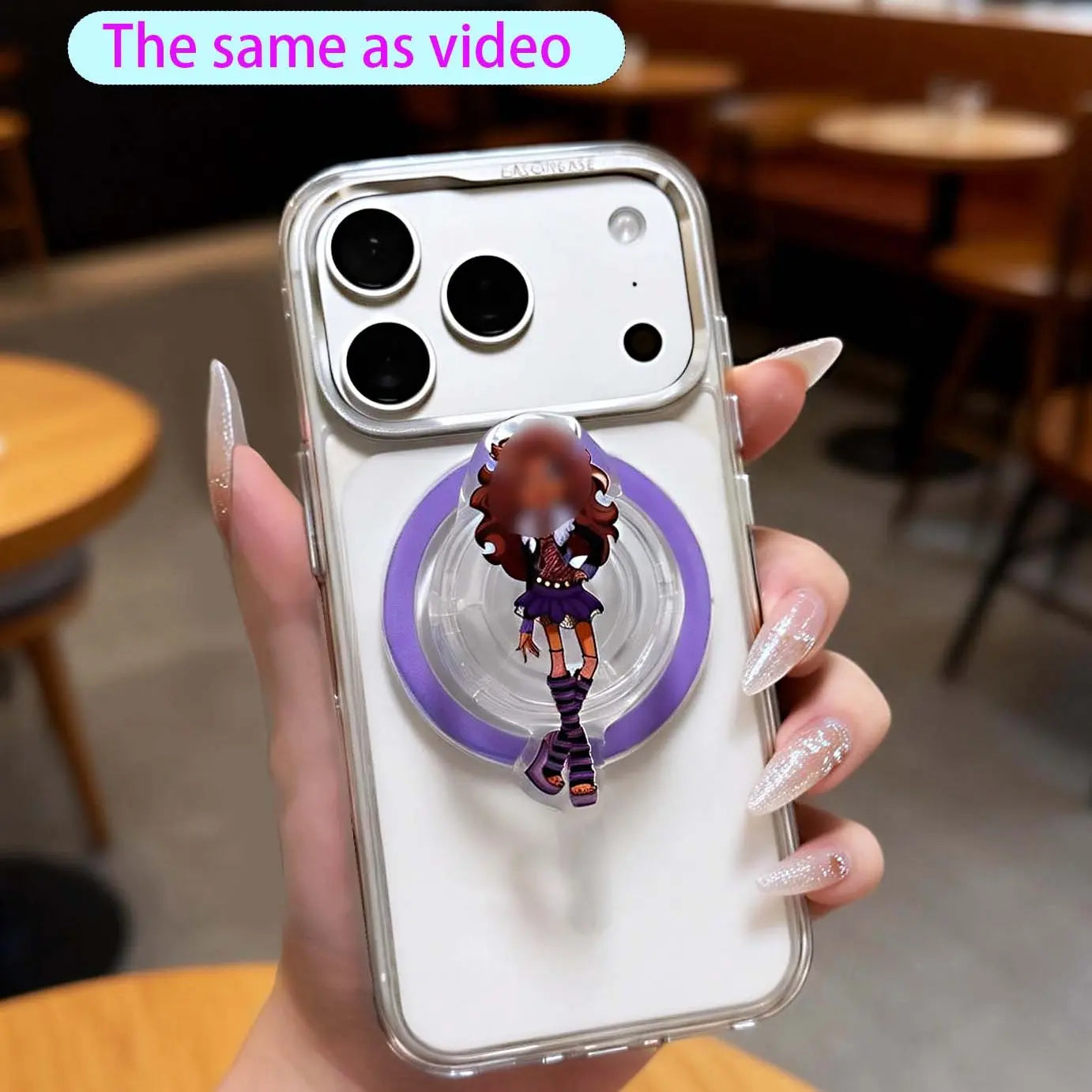 Magnetic Collapsible Phone Grip Holder Stand with Cute & Sylish Doll Expanding Design,Swappable Top, Secure Hold for Iphone Magsafe Cases,Smartphone Tablet Cell Phone Accessory