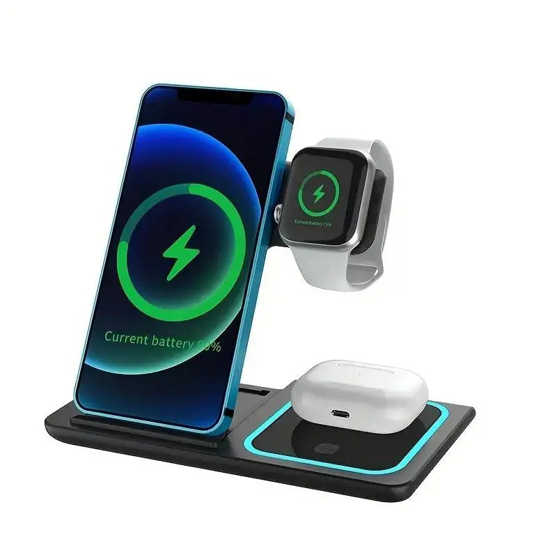 3 in 1 Wireless Charger Stand Foldable Fast Charging Station Dock Mobile Phone Holder for Iphone 15/ 14/13/ 12/ Iwatch Airpods Waterproof