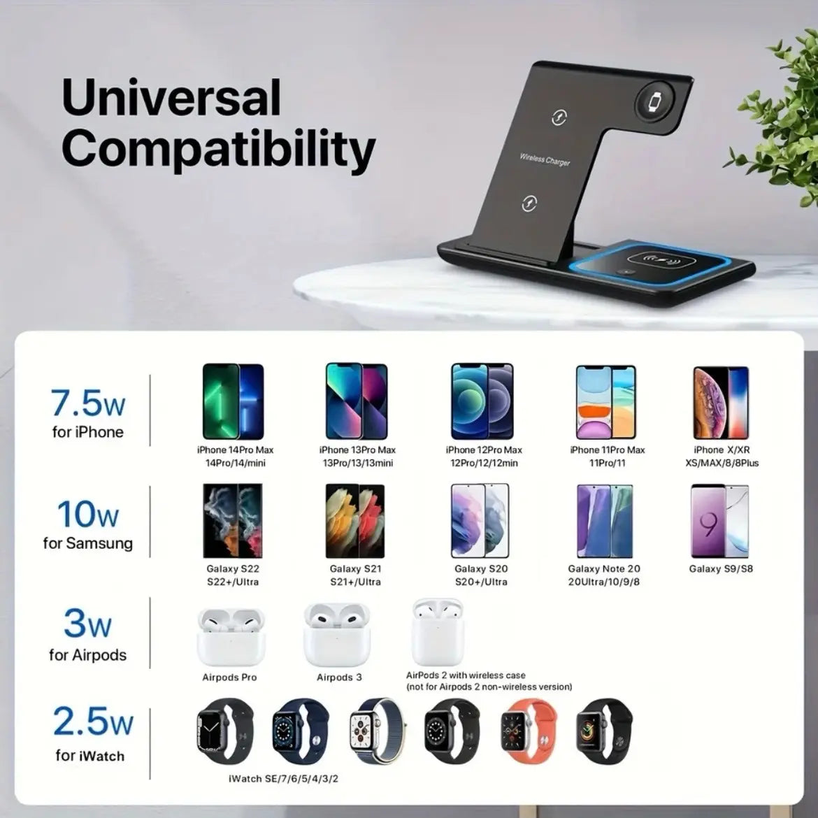 3 in 1 Wireless Charger for Apple & Android Devices. Fast Charging Dock Station for Airpods, Watch, and Phone. Accessories, Cellphone, Smartphone. Foldable. Electronic Mobile.