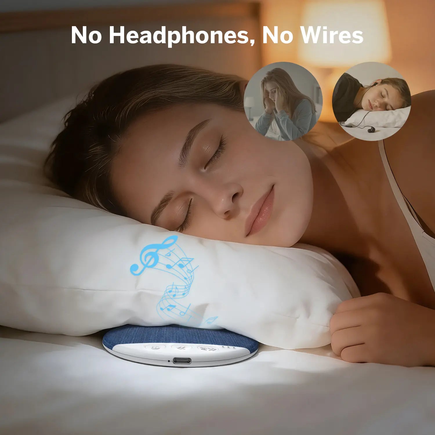 Under Pillow Sleep Speaker, Ultra-Thin Personal Sound Machine with White Noise & Bluetooth, Partner-Friendly Close-Range Audio for One Person, Timer & Memory Function, Blind-Touch Buttons, Ideal Gift for Better Nighttime Smartphone