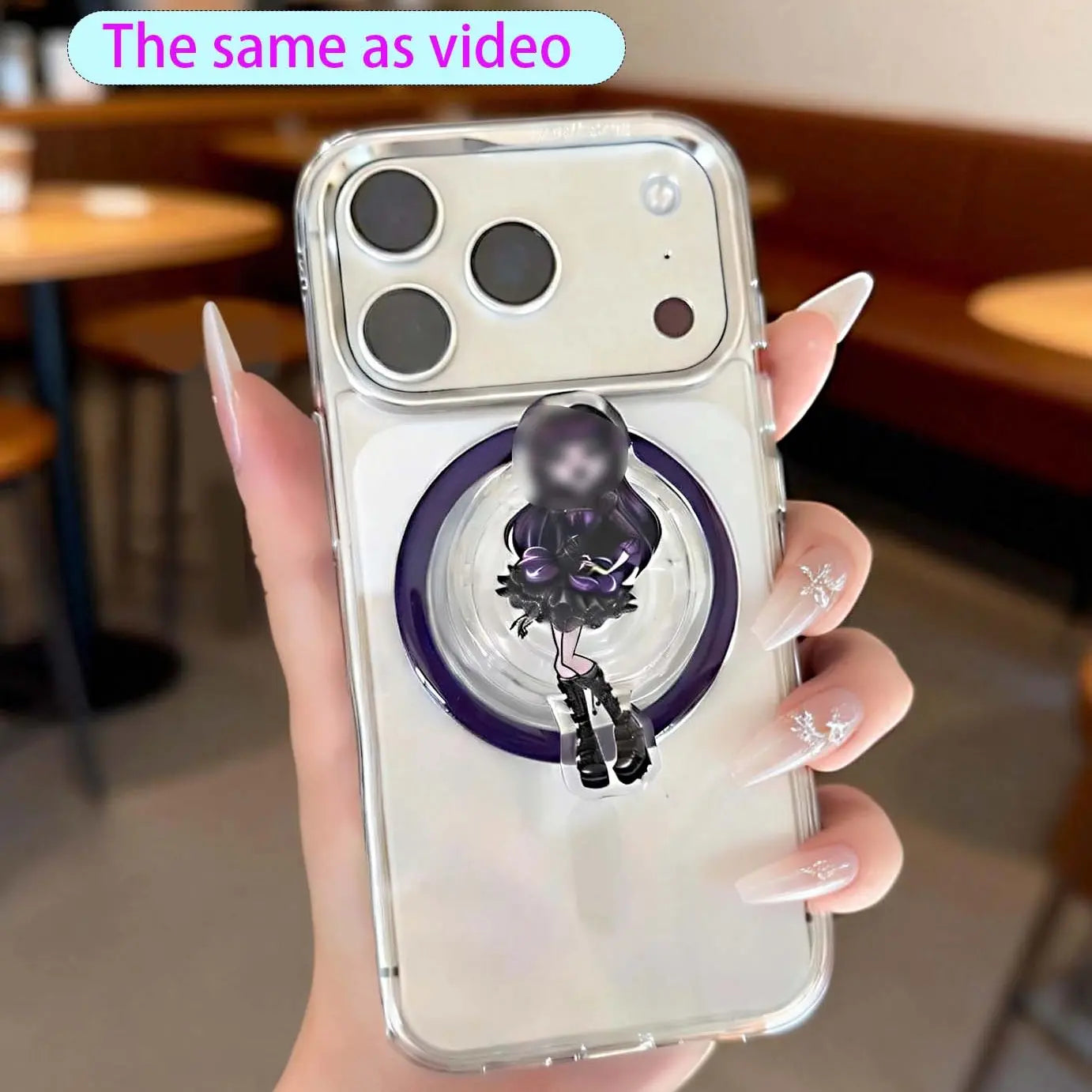 Magnetic Collapsible Phone Grip Holder Stand with Cute & Sylish Doll Expanding Design,Swappable Top, Secure Hold for Iphone Magsafe Cases,Smartphone Tablet Cell Phone Accessory