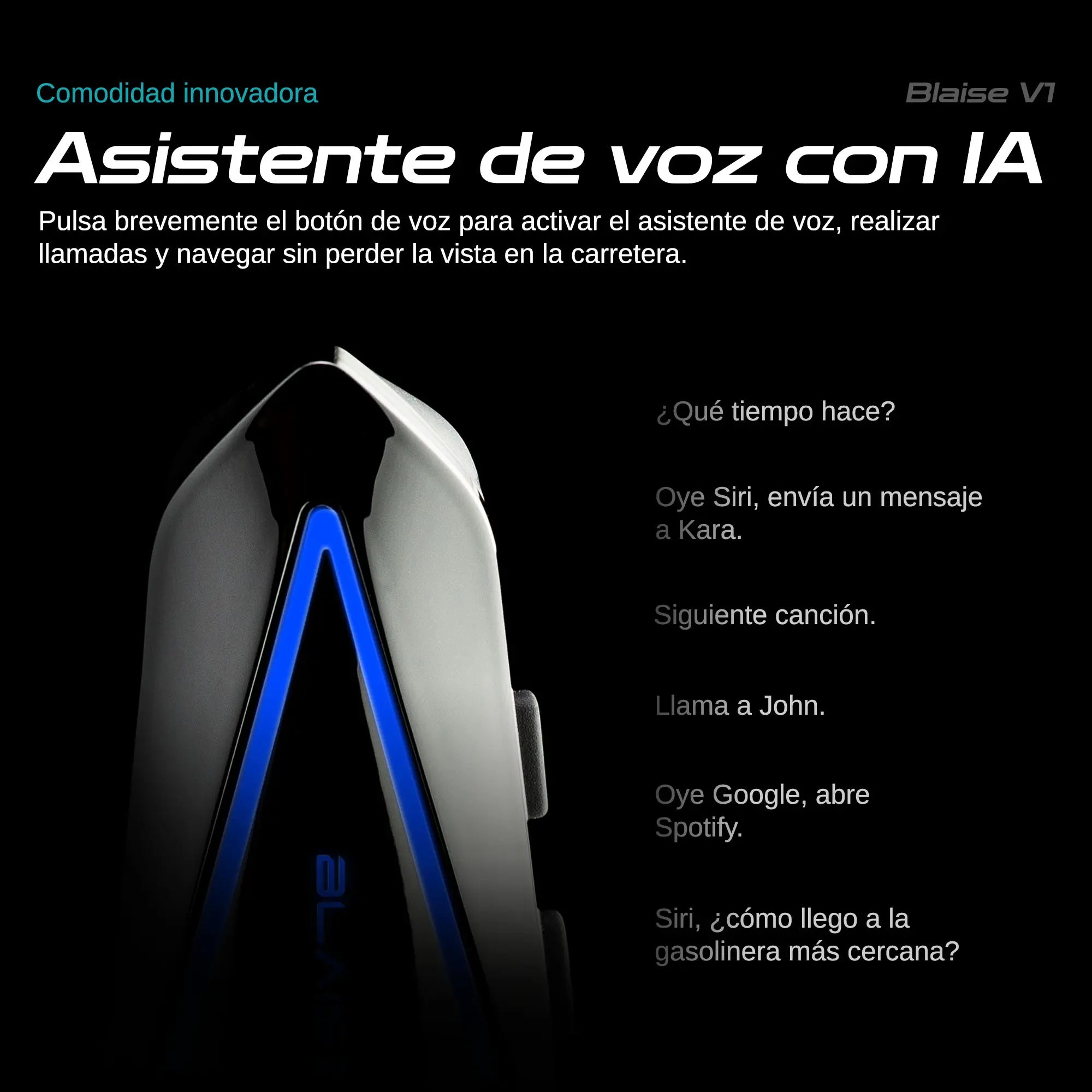 Blaise V1 Audífono Manos Libres Casco De Moto Headset Bluetooth 5.4 Impermeable IP66 Luces RGB Altavoz Bluetooth Con Micrófono Respuesta Automática Y Control Por Voz, No Intercom, 1Pc