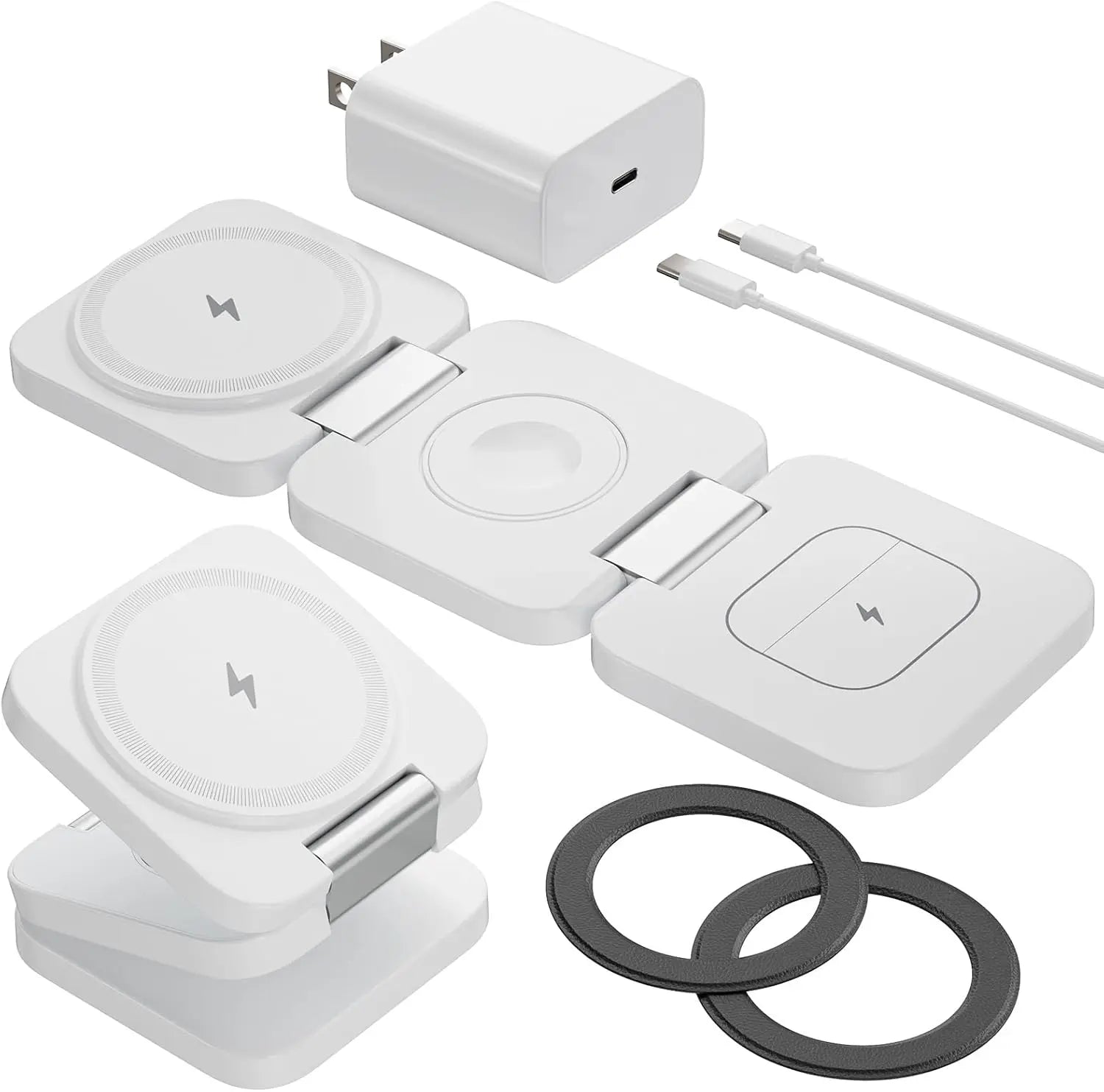 Foldable 3 in 1 Wireless Charging Station for Samsung, KU XIU X55 Ultra Magnetic Travel Charger Stand for Galaxy S24 Ultra S23 S22 Note 20 Z Fold Flip 6 5, Galaxy Watch Ultra 7 6 5, Galaxy Buds, Black