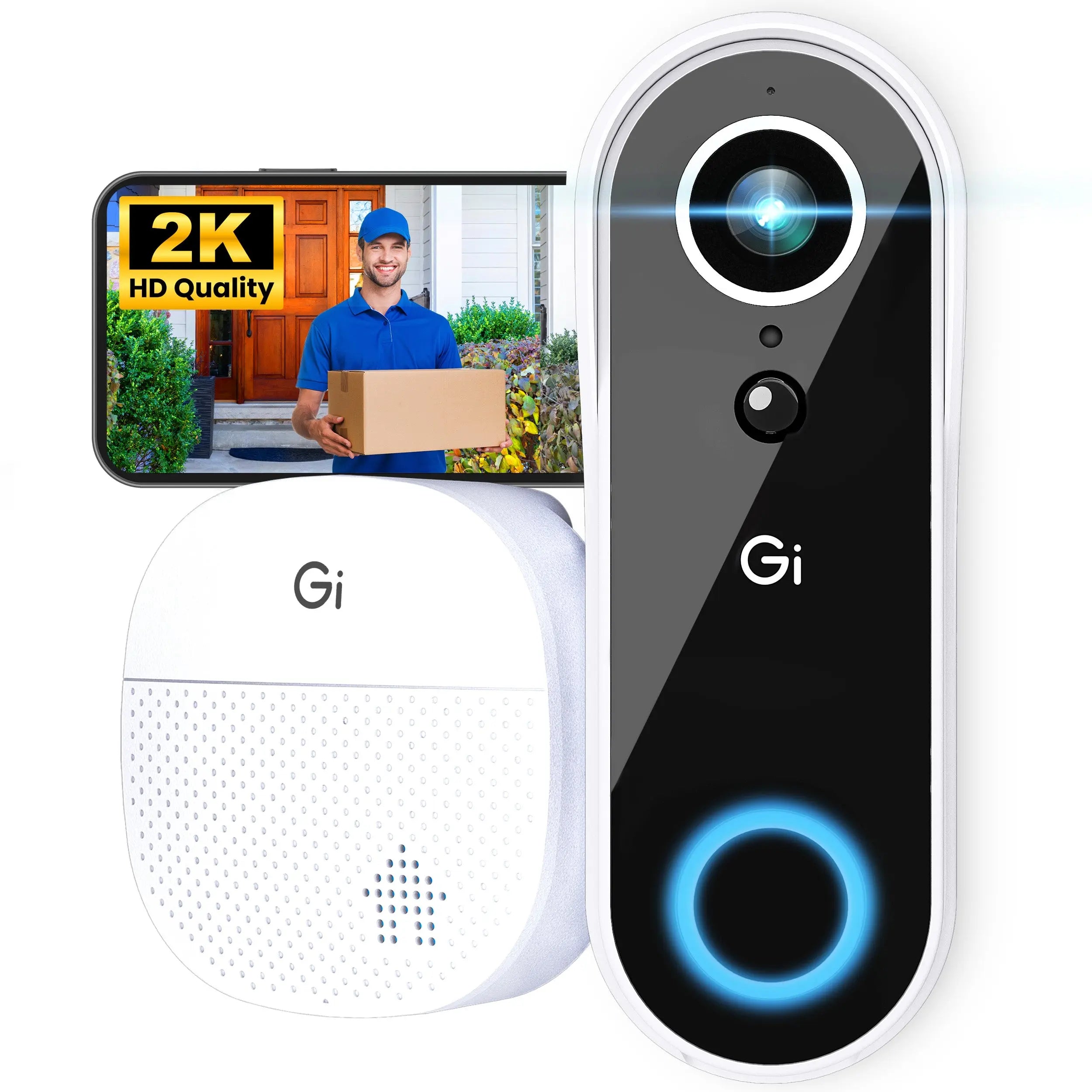 Gearit Smart Video Doorbell with Chime - Wireless 2K QHD Camera - IP64 Weather-Proof, Motion Detection, 2 Way Audio Intercom for Enhanced Security