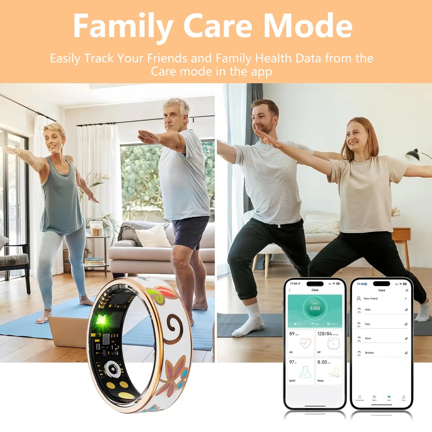 Advanced Health Detection Waterproof Smart Ring Fitness Tracker, Monitors Blood Pressure Heart Rate Sleep, Hand-Painted Enamel Craft, Model Xinghao R18