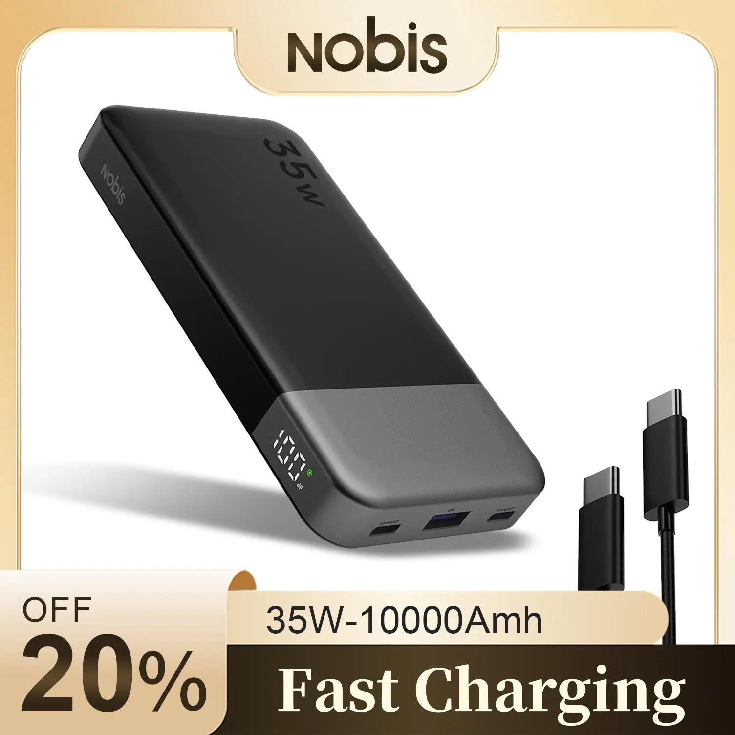 Nobis Powerbank 35W 10000Mah Charging Portable Battery for Iphone Macbook, NOVA 7,Galaxy, Ipad,Black, Accessories Mobile Smartphone Chargeable