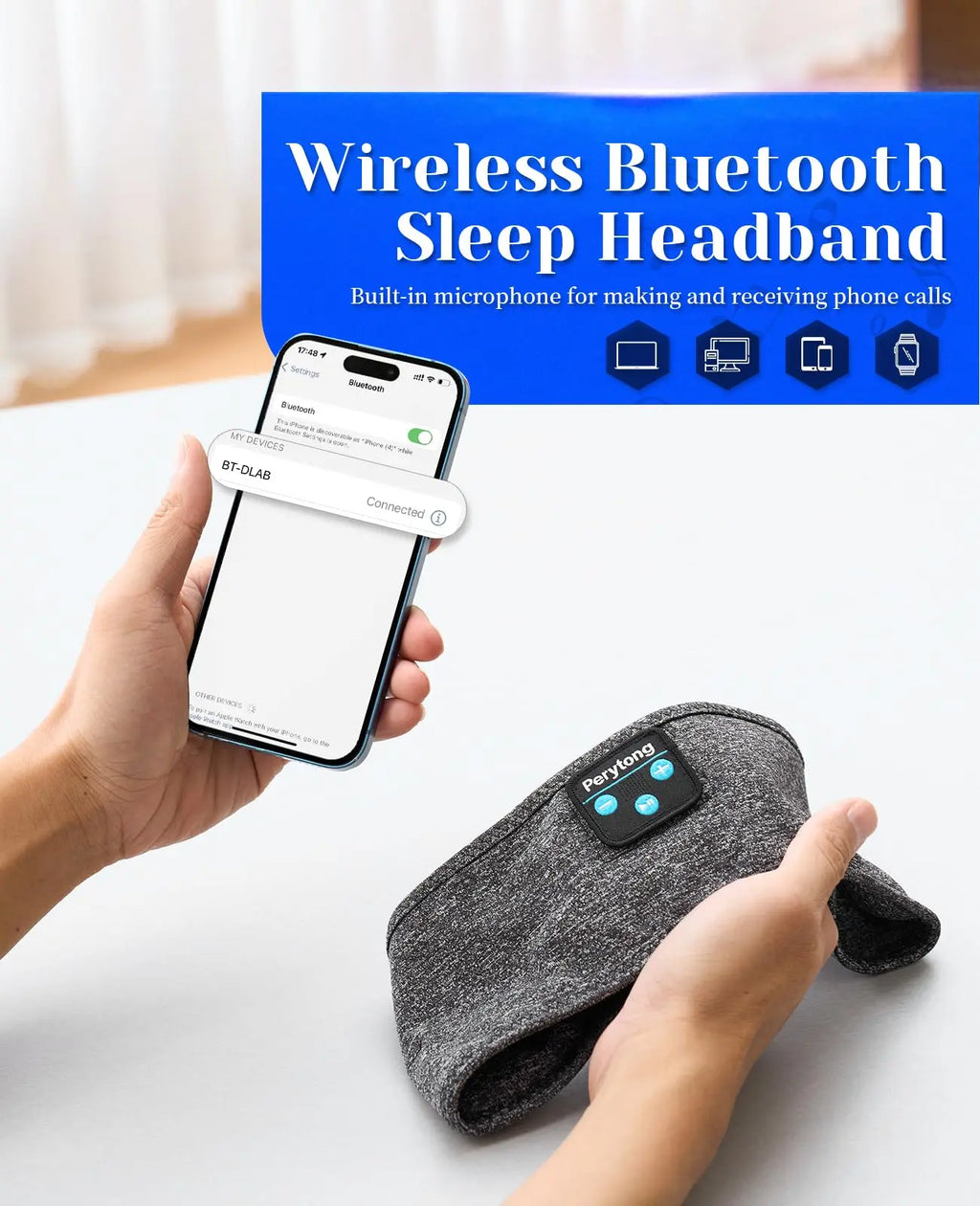 Perytong Sleep Headband Headphones - Bluetooth Headphones for Sleep, Workout, Running, Yoga, Travel, Insomnia