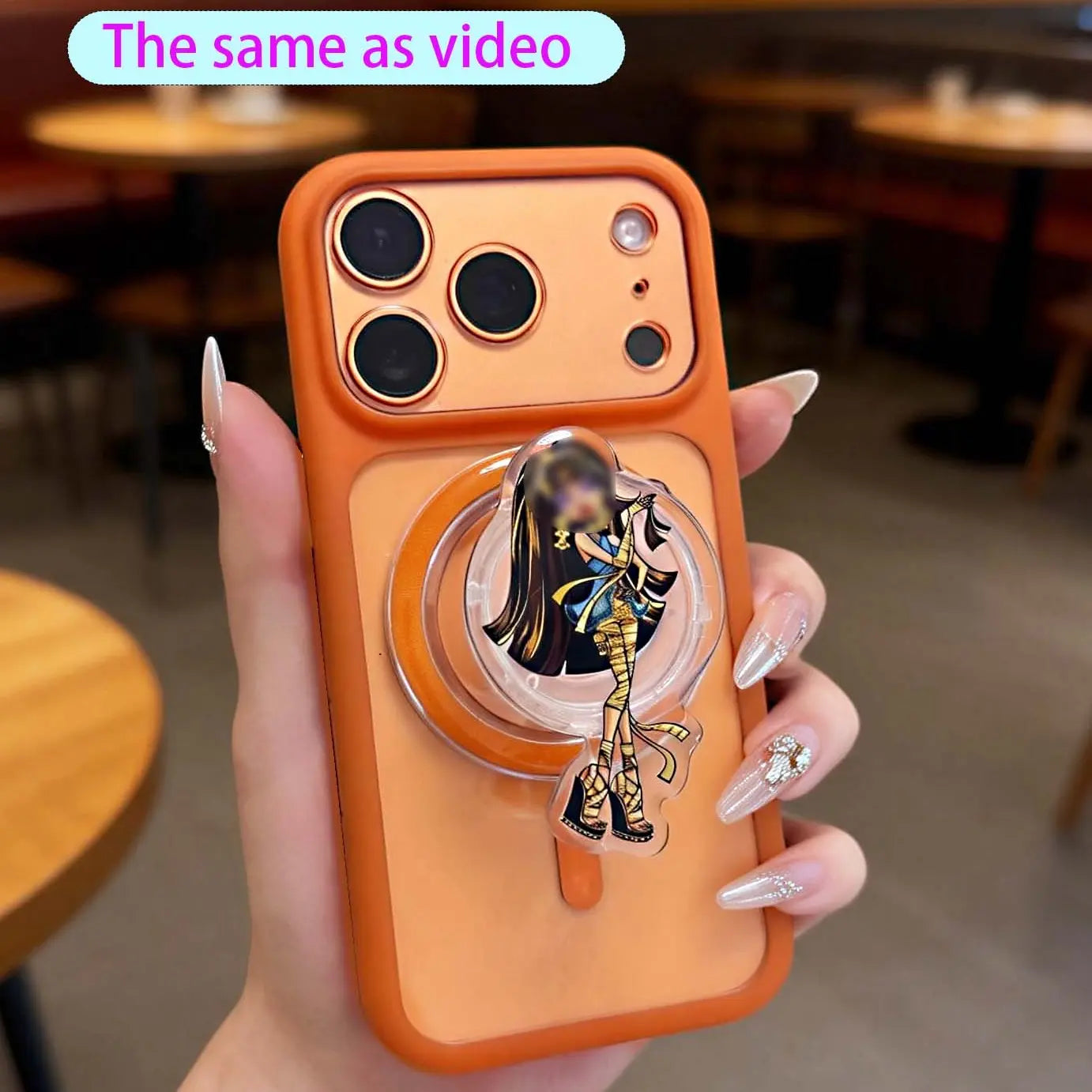 Magnetic Collapsible Phone Grip Holder Stand with Cute & Sylish Doll Expanding Design,Swappable Top, Secure Hold for Iphone Magsafe Cases,Smartphone Tablet Cell Phone Accessory