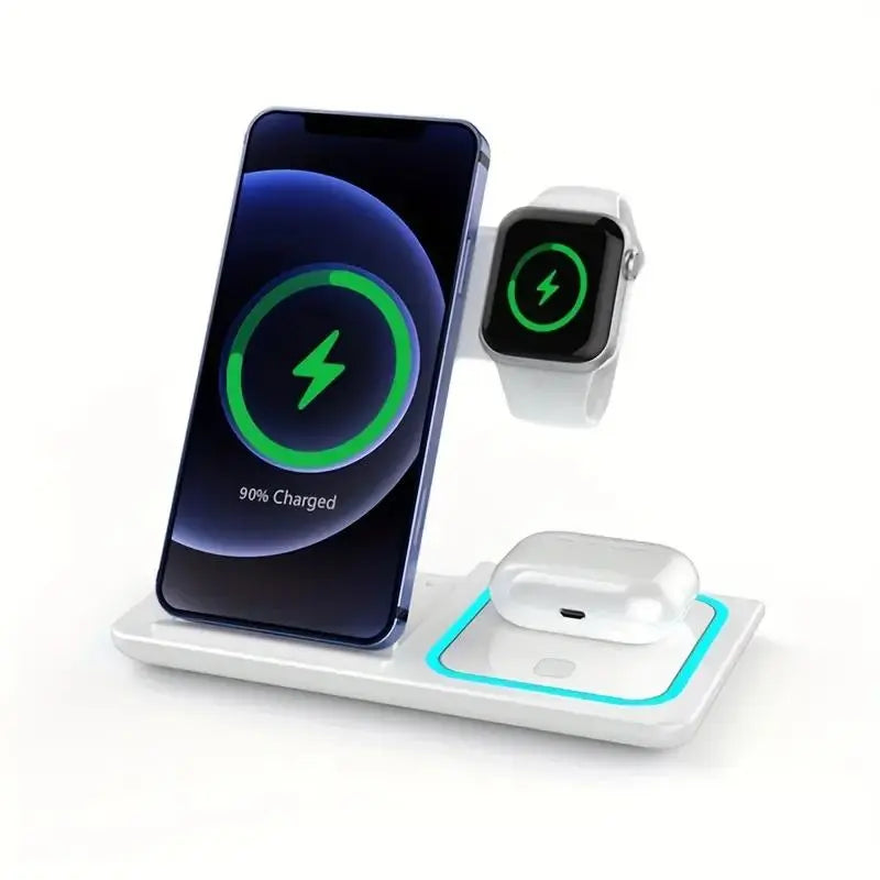 3 in 1 Wireless Charger Stand Foldable Fast Charging Station Dock Mobile Phone Holder for Iphone 15/ 14/13/ 12/ Iwatch Airpods Waterproof