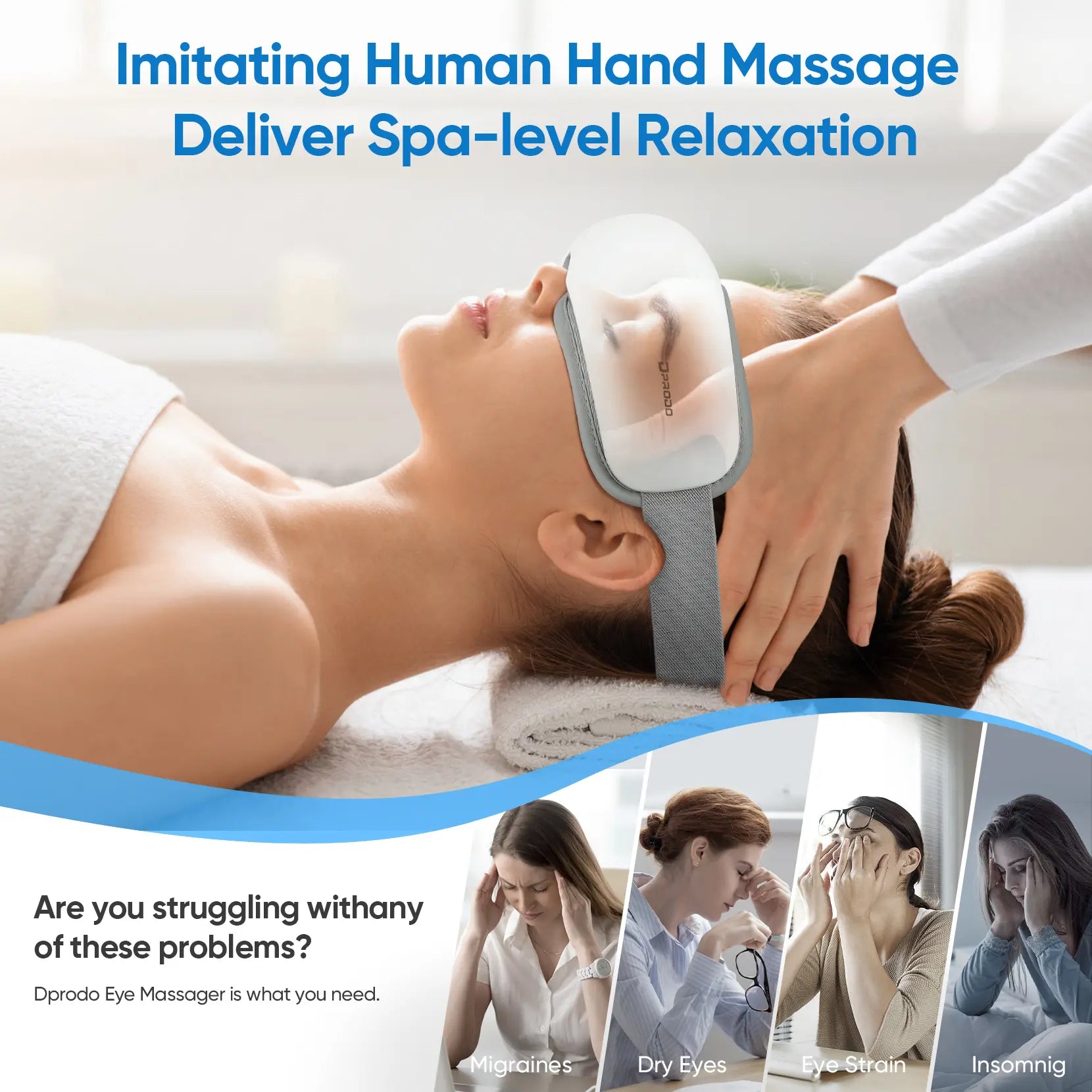 Dprodo Eye Massager with Heat, Bluetooth Sleep Mask for Better Sleep, 4-Mode Rechargeable Eye Protector to Reduce Eye Strain Christmas Birthday Gifts for Women Men, Fathersdaygift Relief