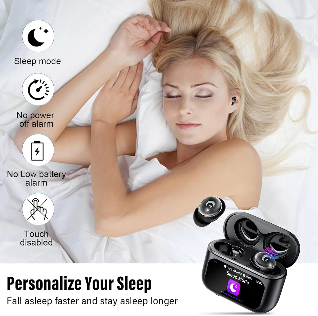 VUB Sleep Earbuds, Bluetooth 5.4 in Ear Smart Touch Screen Earbuds, 48H Mini Sleep Headphones Small Design for Side Sleepers, Crystal-Clear Calls Ear Buds, 5 EQ Modes