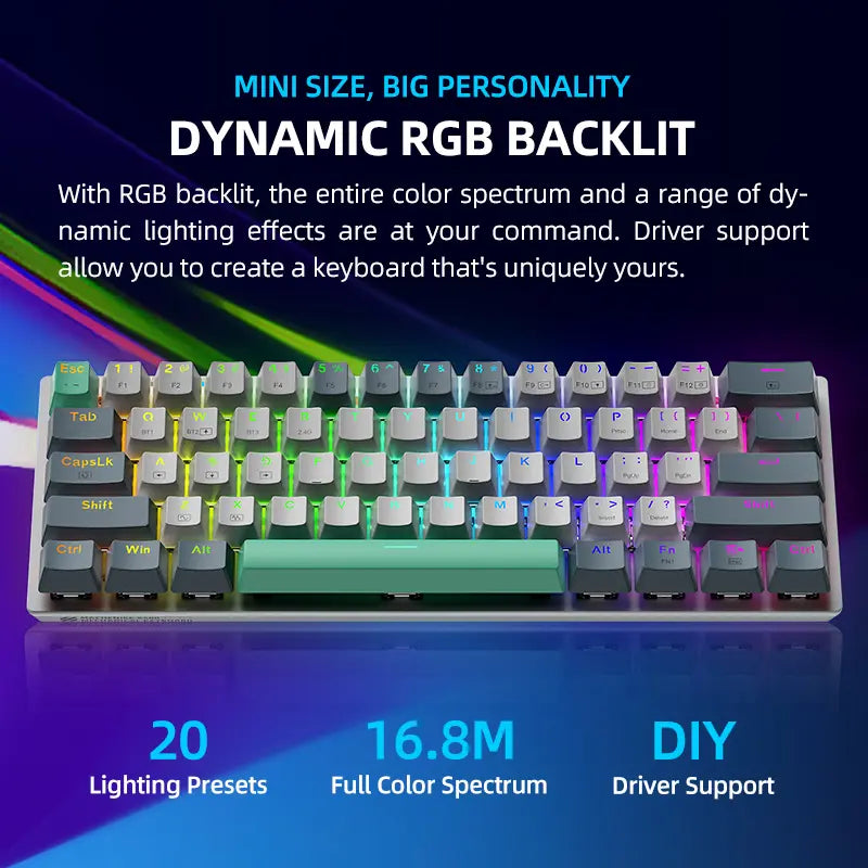 Machenike K500-B61W 60% Wireless Mechanical Gaming Keyboard with 61 Keys, Hot-Swappable Switches, Vibrant RGB Backlight, and Triple Mode Connectivity