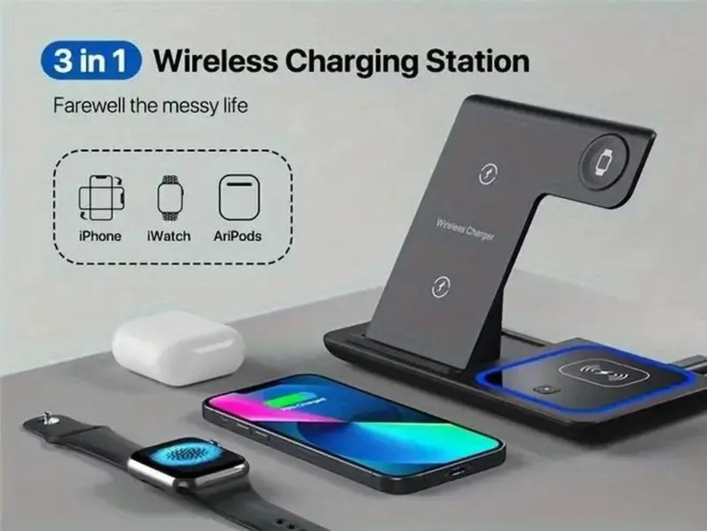 3 in 1 Wireless Charger Stand Foldable Fast Charging Station Dock Mobile Phone Holder for Iphone 15/ 14/13/ 12/ Iwatch Airpods Waterproof