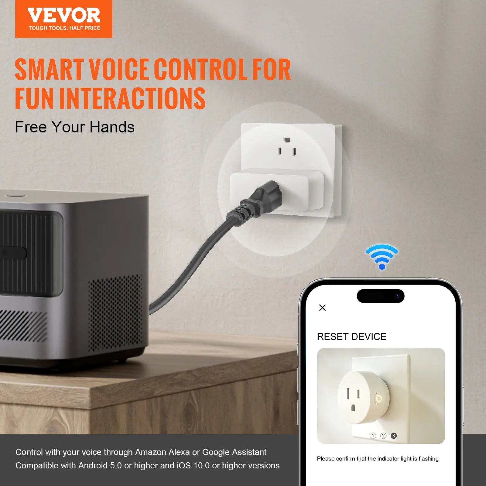 VEVOR 4 Pack Smart Plug, Tiktokshopblackfriday, Voice Control Outlet, Remote & Scheduled, Works with Alexa & Google Home Assistant, Remote Control App Compatible with Android 5.0 or Higher & Ios 10.0 or Highe