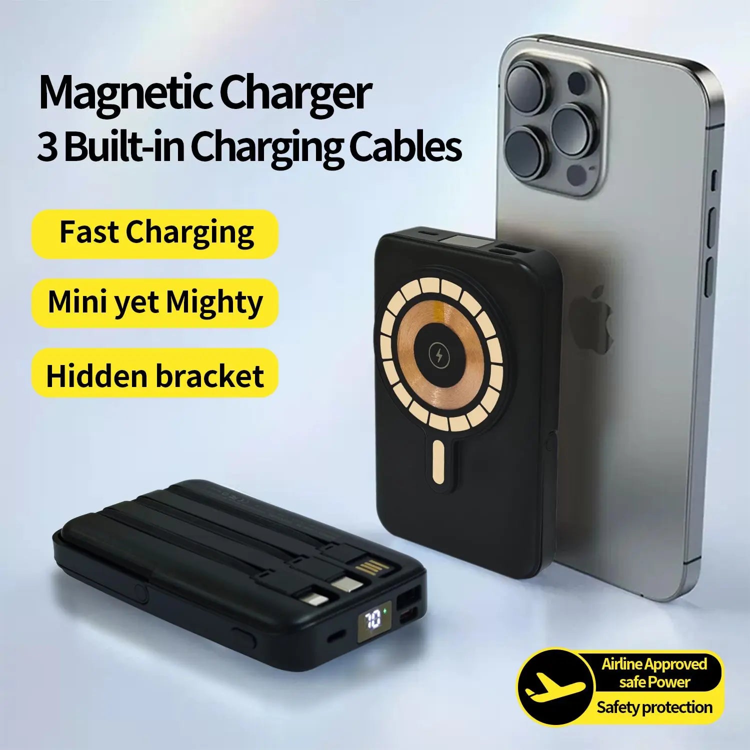 Wireless Portable Charger,Magnetic Power Bank,10000Mah Portable Charger22.5W PD Fast Charging with Built-In 3 Cables LED Display,Magnetic Battery Pack for Iphone 15/14/13/12/Pro/Mini/Pro Max Electronics Accessories Travel Gadgets Smartphone