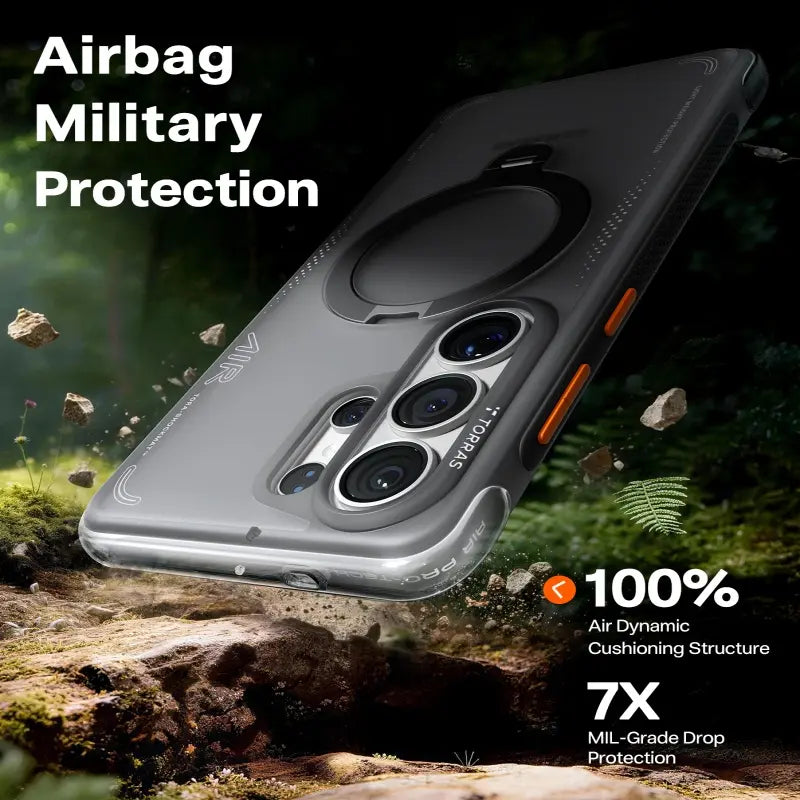 TORRAS Q3Air for Samsung S26Ultra with 360° Ring Stand & Airbag Protection 4-Meter Anti-Fall Shockproof Cover