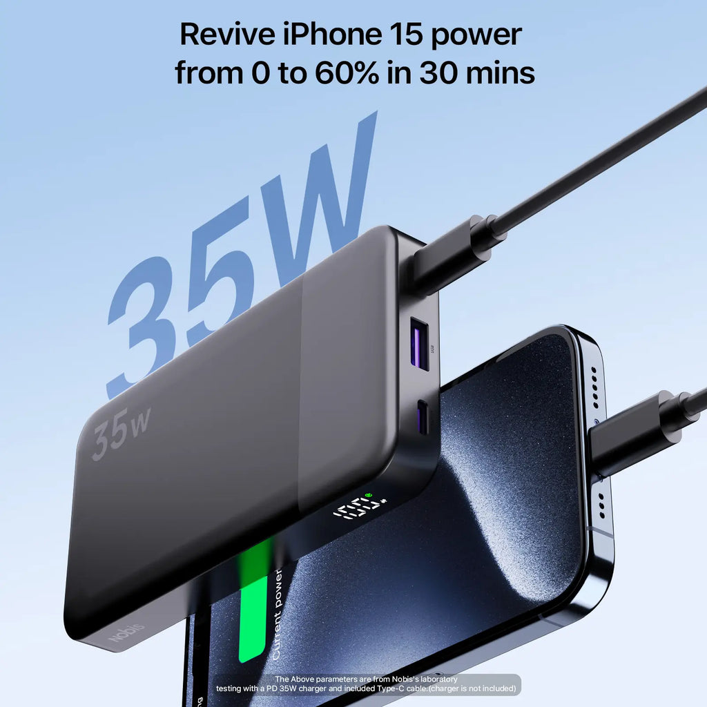 Nobis Powerbank 35W 10000Mah Charging Portable Battery for Iphone Macbook, NOVA 7,Galaxy, Ipad,Black, Accessories Mobile Smartphone Chargeable