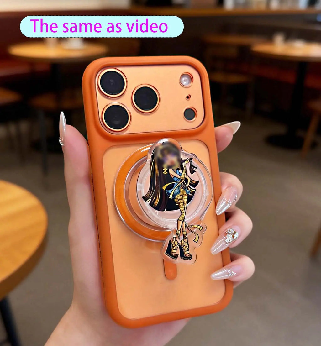 Magnetic Collapsible Phone Grip Holder Stand with Cute & Sylish Doll Expanding Design,Swappable Top, Secure Hold for Iphone Magsafe Cases,Smartphone Tablet Cell Phone Accessory