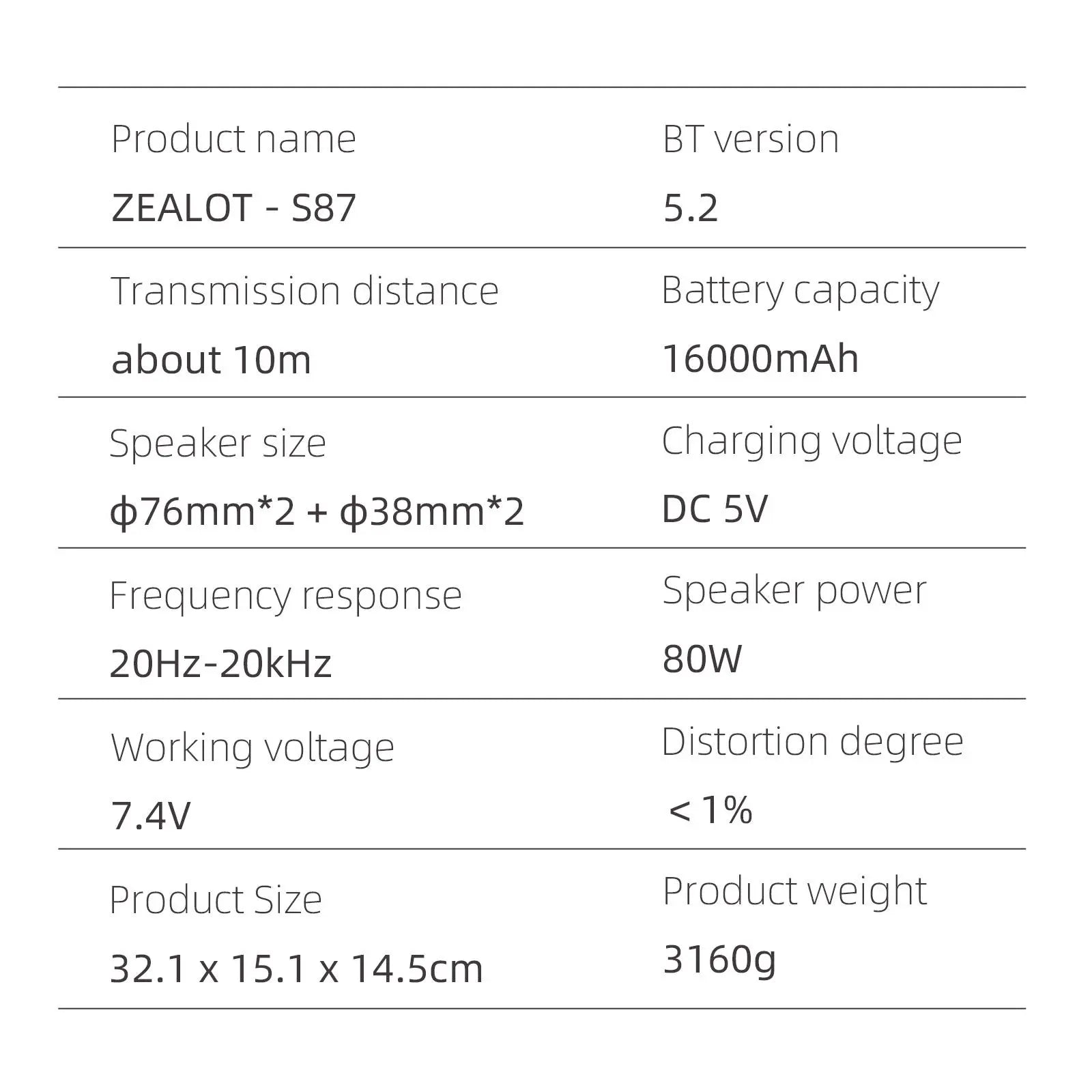ZEALOT Zealot S87 Portable Wireless Speaker, 1 Count USB Rechargeable 80W Subwoofer Speaker, IPX6 Waterproof Speaker with RGB Light, TWS Speaker