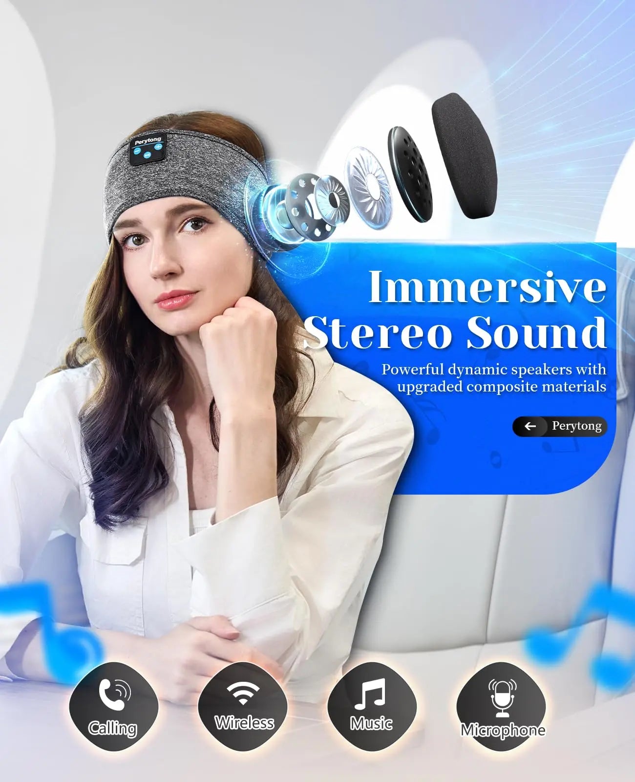 Perytong Sleep Headband Headphones - Bluetooth Headphones for Sleep, Workout, Running, Yoga, Travel, Insomnia