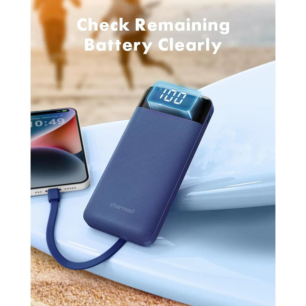 Portable Charger with Built in Cables, Portable Charger with Cords Wires Slim 10000Mah Travel Essentials Battery Pack 6 Outputs 3A High Speed Power Bank for Iphone Samsung Pixel LG Moto Ipad