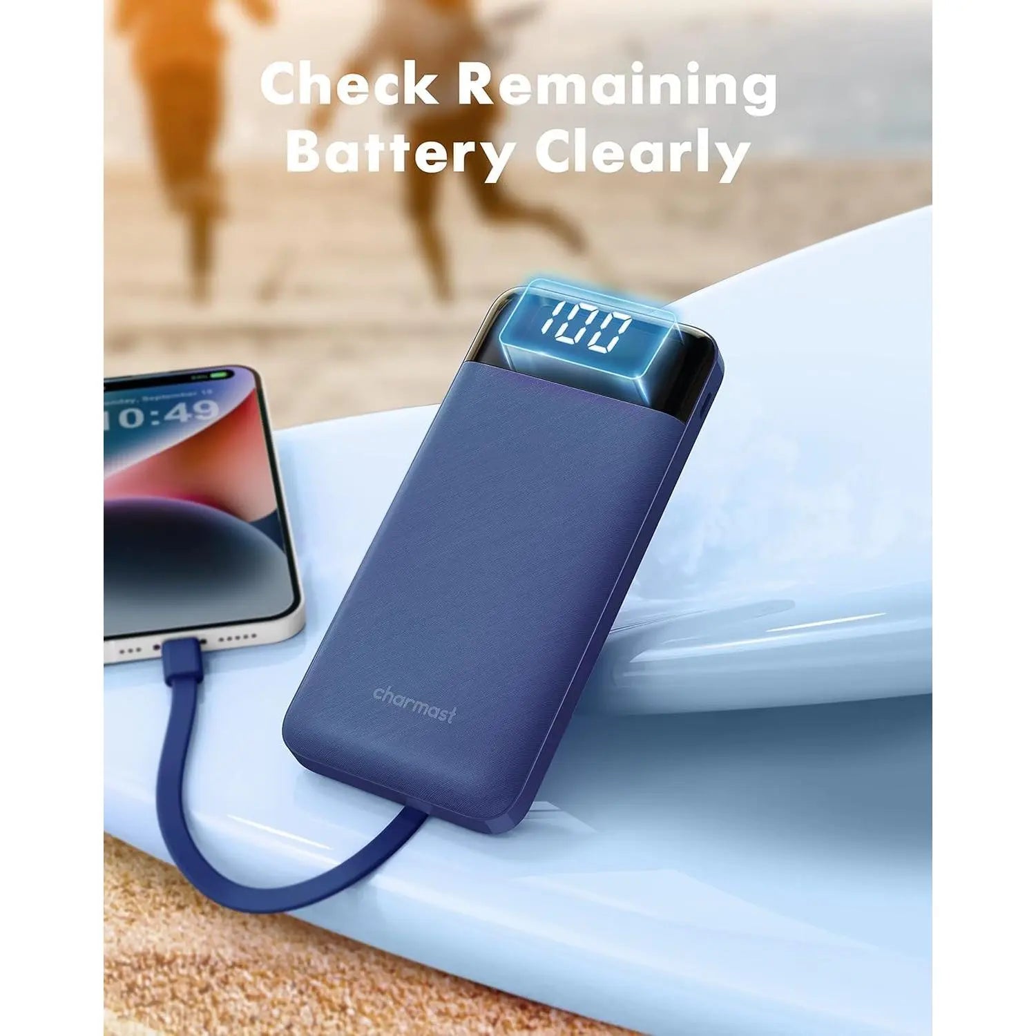 Portable Charger with Built in Cables, Portable Charger with Cords Wires Slim 10000Mah Travel Essentials Battery Pack 6 Outputs 3A High Speed Power Bank for Iphone Samsung Pixel LG Moto Ipad
