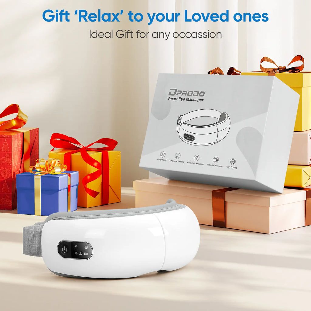 Dprodo Eye Massager with Heat, Bluetooth Sleep Mask for Better Sleep, 4-Mode Rechargeable Eye Protector to Reduce Eye Strain Christmas Birthday Gifts for Women Men, Fathersdaygift Relief
