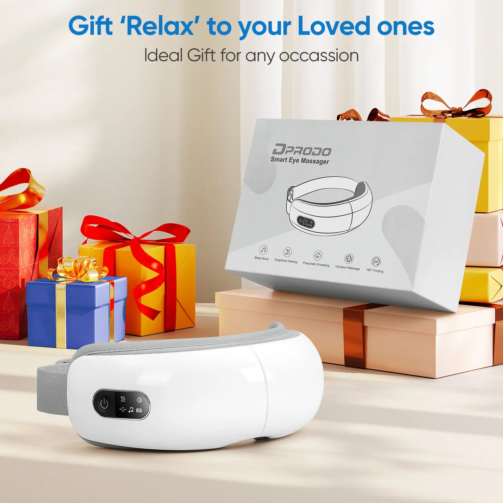 Dprodo Eye Massager with Heat, Bluetooth Sleep Mask for Better Sleep, 4-Mode Rechargeable Eye Protector to Reduce Eye Strain Christmas Birthday Gifts for Women Men, Fathersdaygift Relief