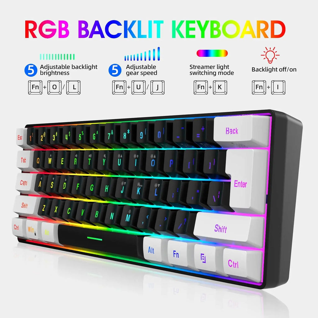 Snpurdiri 60% Wired Gaming Keyboard, 61 Keys RGB Backlit Wrist Rest Ultra-Compact Mini Waterproof Keyboard for PC Computer Gamer (White)