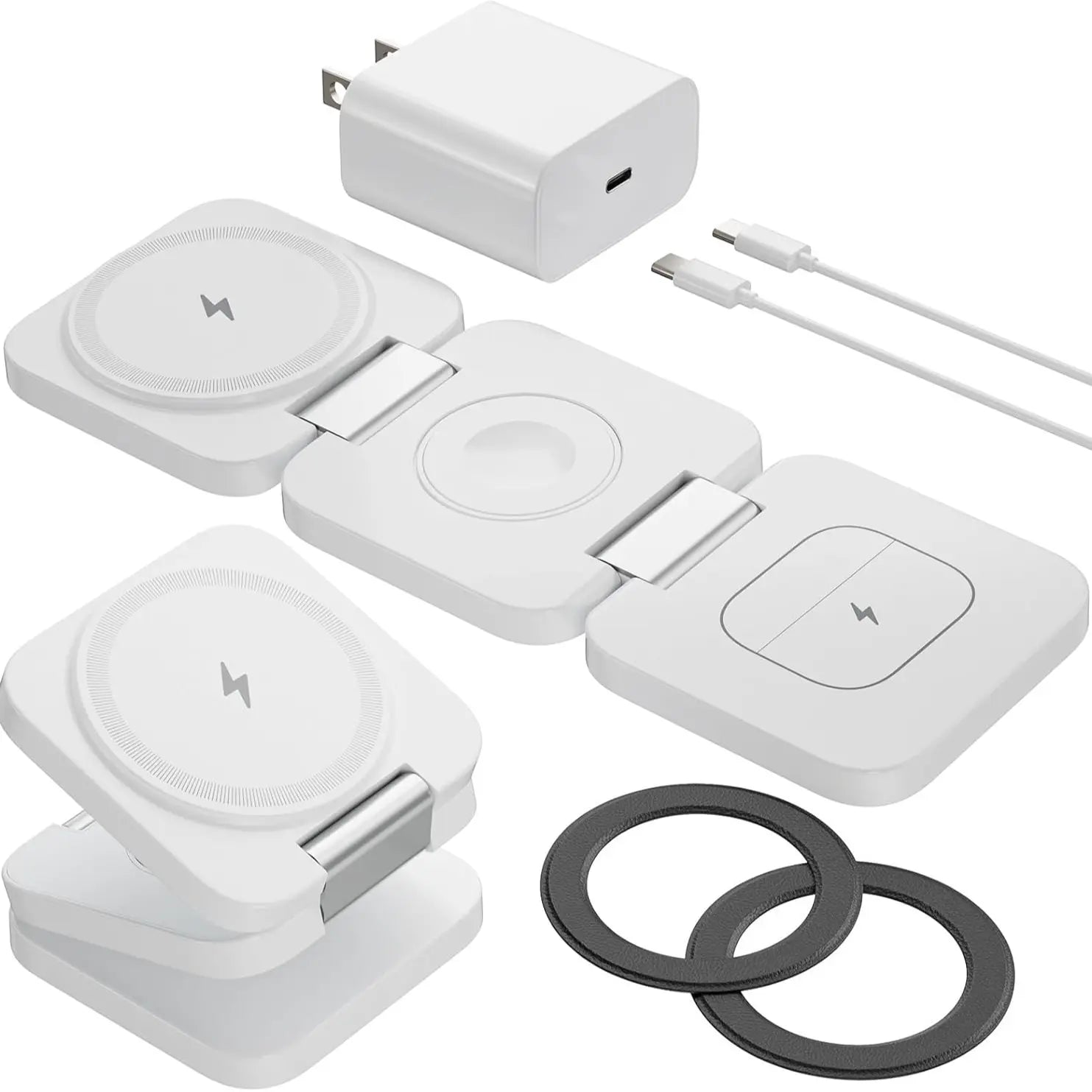 Foldable 3 in 1 Wireless Charging Station for Samsung, KU XIU X55 Ultra Magnetic Travel Charger Stand for Galaxy S24 Ultra S23 S22 Note 20 Z Fold Flip 6 5, Galaxy Watch Ultra 7 6 5, Galaxy Buds, Black