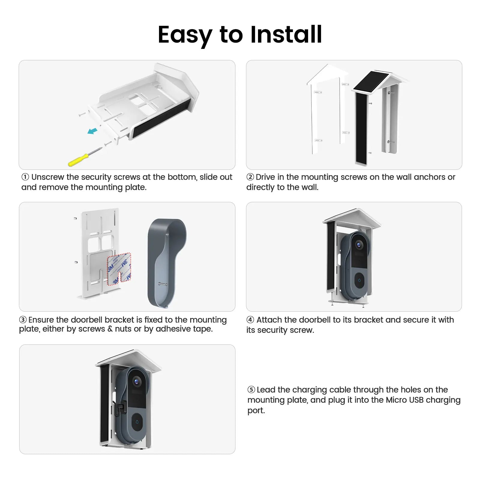 XTU Solar Charger for Video Doorbell, Compatible with Video Doorbell 2Nd Gen (2020 Release), and All Battery-Powered Video Doorbells and Cameras (With Micro Usb/Type C), Waterproof Continuous Charging,Please Verify Device Port and Size .