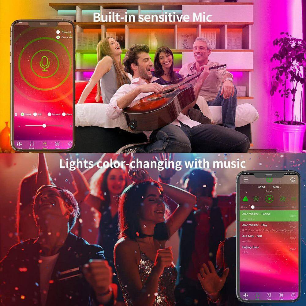 Strip Lights 100 Ft. Plug in Dimmable Multi-Color Integrated LED Strip Lights in White