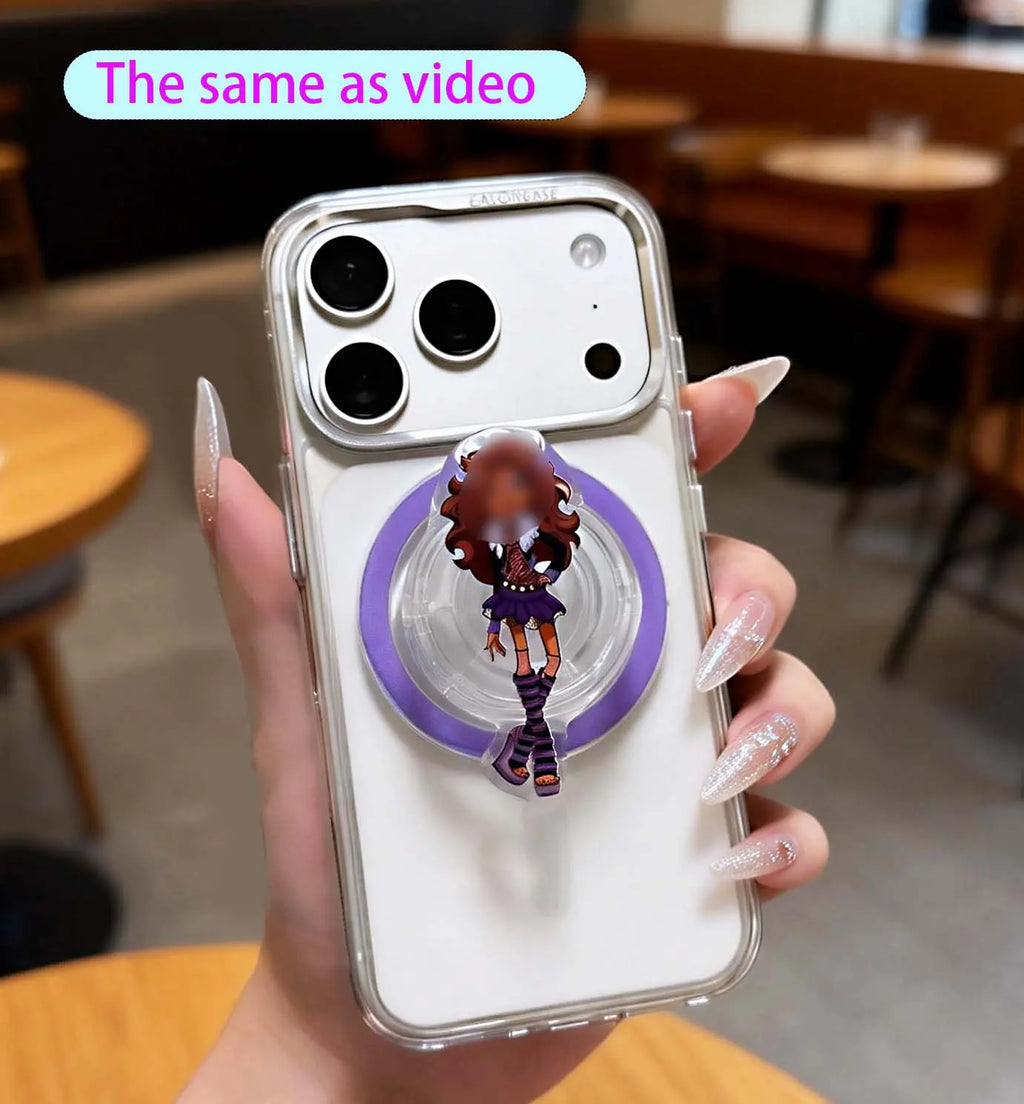 Magnetic Collapsible Phone Grip Holder Stand with Cute & Sylish Doll Expanding Design,Swappable Top, Secure Hold for Iphone Magsafe Cases,Smartphone Tablet Cell Phone Accessory
