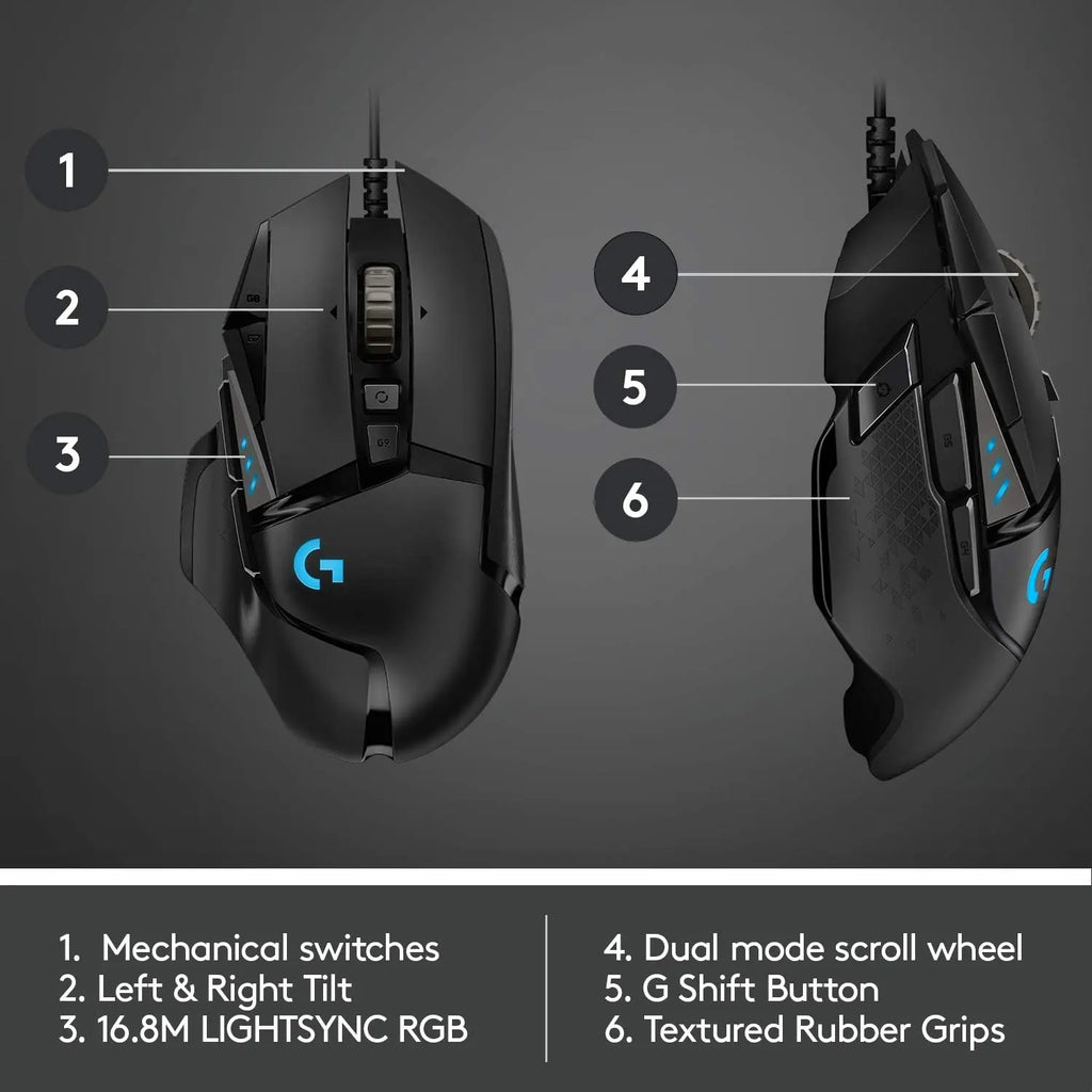 High Performance Wired Gaming Mouse, HERO 25K Sensor, 25,600 DPI, RGB, Adjustable Weights, 11 Programmable Buttons, On-Board Memory, PC / Mac