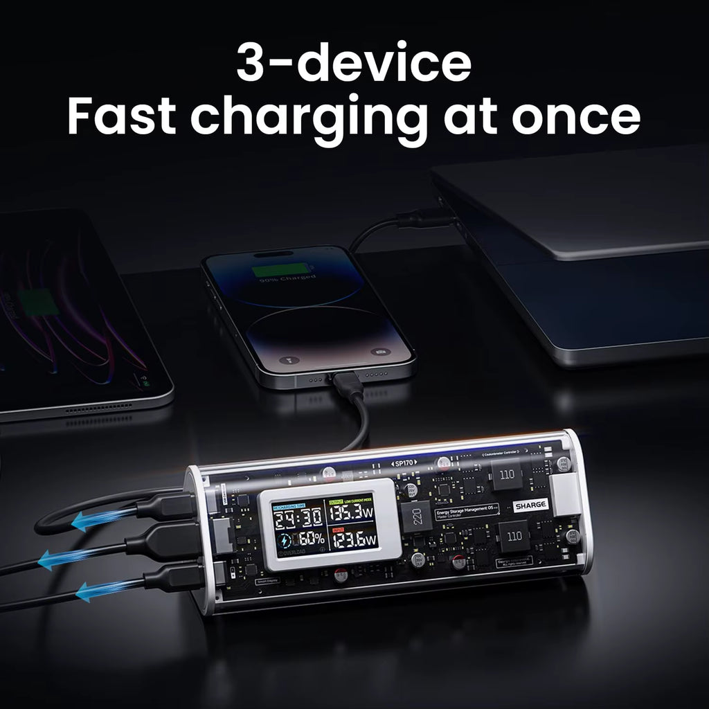 Power Bank 24000Mah 170W Output Fast Charge with IPS Smart Screen Display IP66 Waterproof for Macbook Tablet Iphone 15Pro
