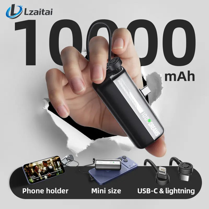Lzaitai Mini Power Bank PD20W Portable Charger 10000Mah USB-C & Lightning Fast Charging Battery Pack for Iphone 6-17 Pro Max Samsung Galaxy S25/S24/S23 Android Compact Smartphone Charger