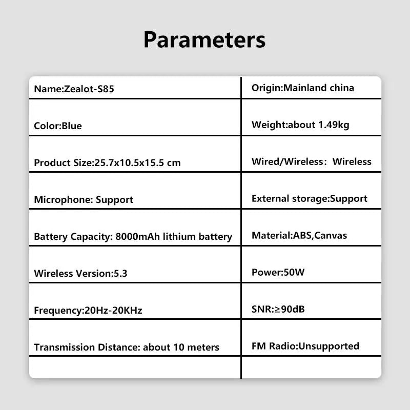 ZEALOT S85 Wireless Speaker, 50W Portable Subwoofer Speaker, Hifi Sound Quality Speaker with RGB Light, 24 Hours Playtime Loud Stereo Speaker