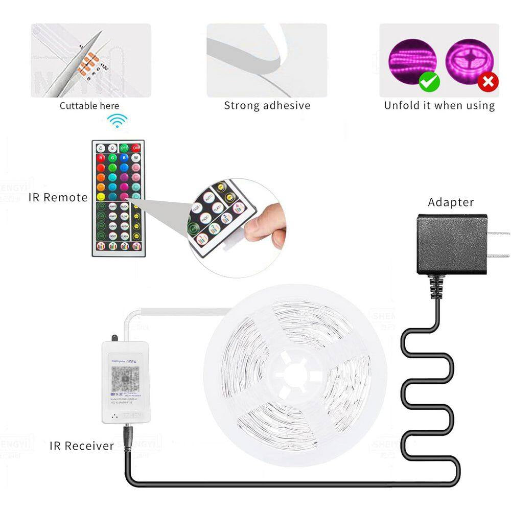 Strip Lights 100 Ft. Plug in Dimmable Multi-Color Integrated LED Strip Lights in White