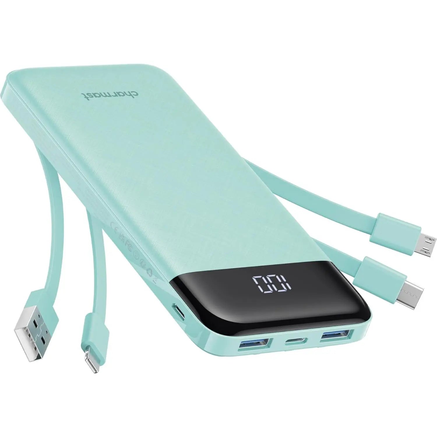 Portable Charger with Built in Cables, Portable Charger with Cords Wires Slim 10000Mah Travel Essentials Battery Pack 6 Outputs 3A High Speed Power Bank for Iphone Samsung Pixel LG Moto Ipad